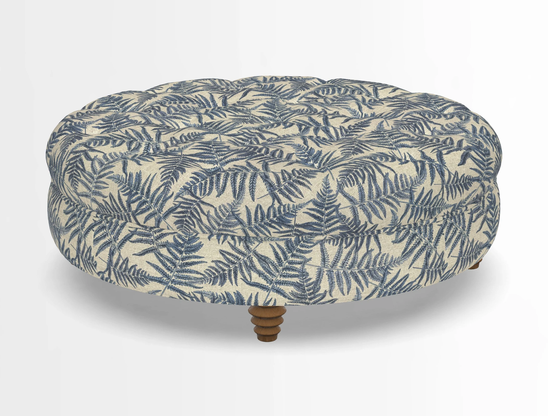 Helmsley Round Footstool in Linwood Omega Velvet Navy