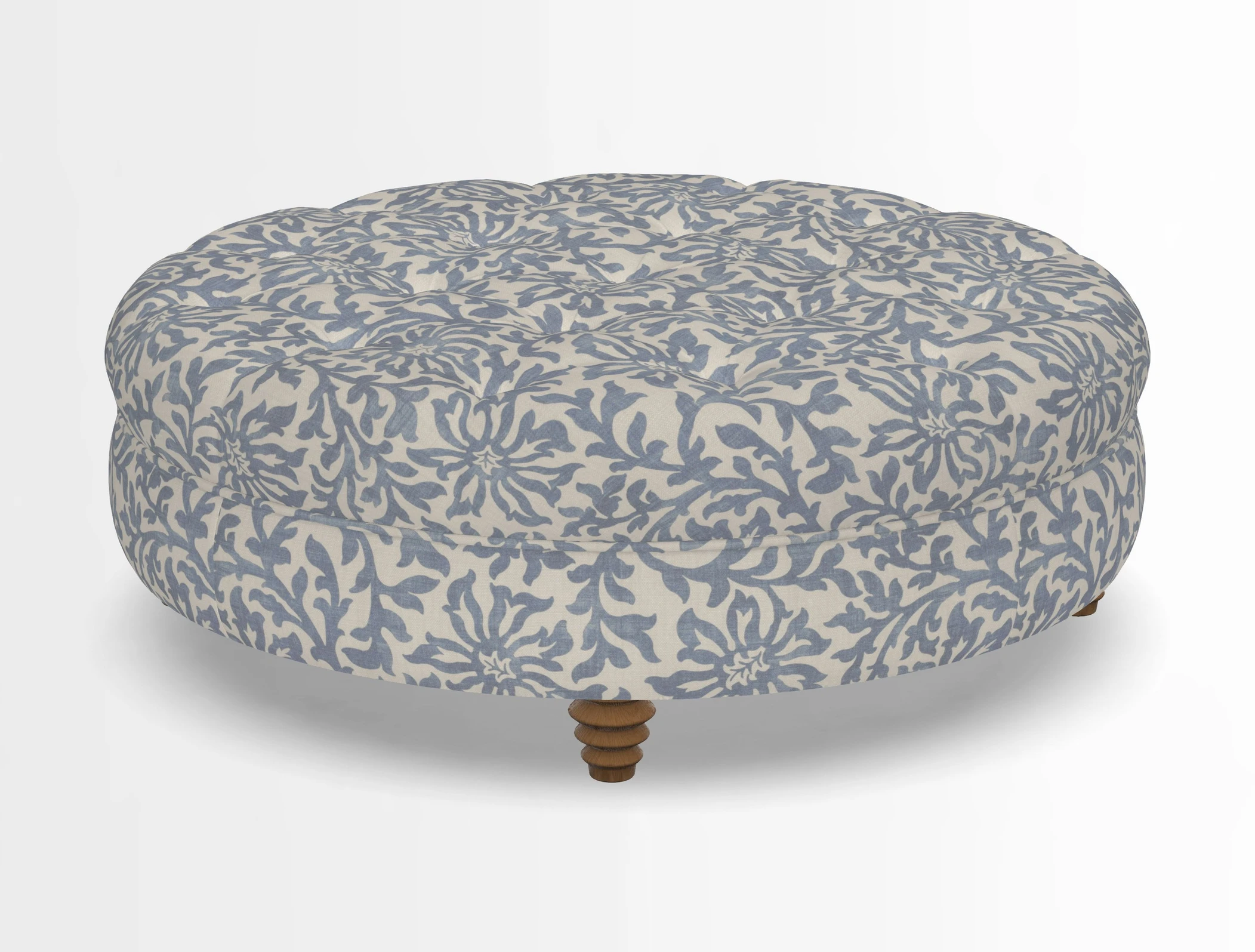 Helmsley Round Footstool in Linwood Omega Velvet Navy