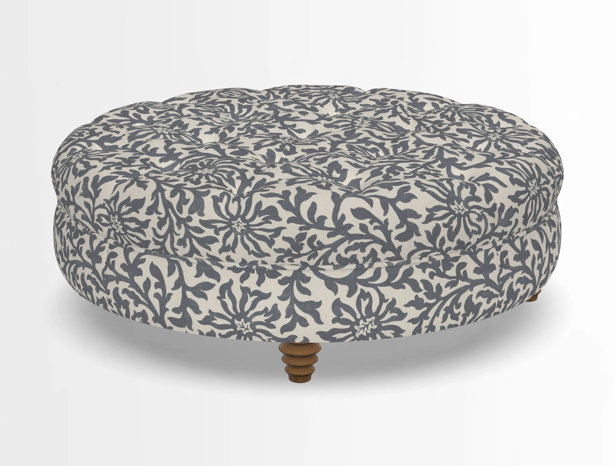 Helmsley Round Footstool in Linwood Omega Velvet Navy