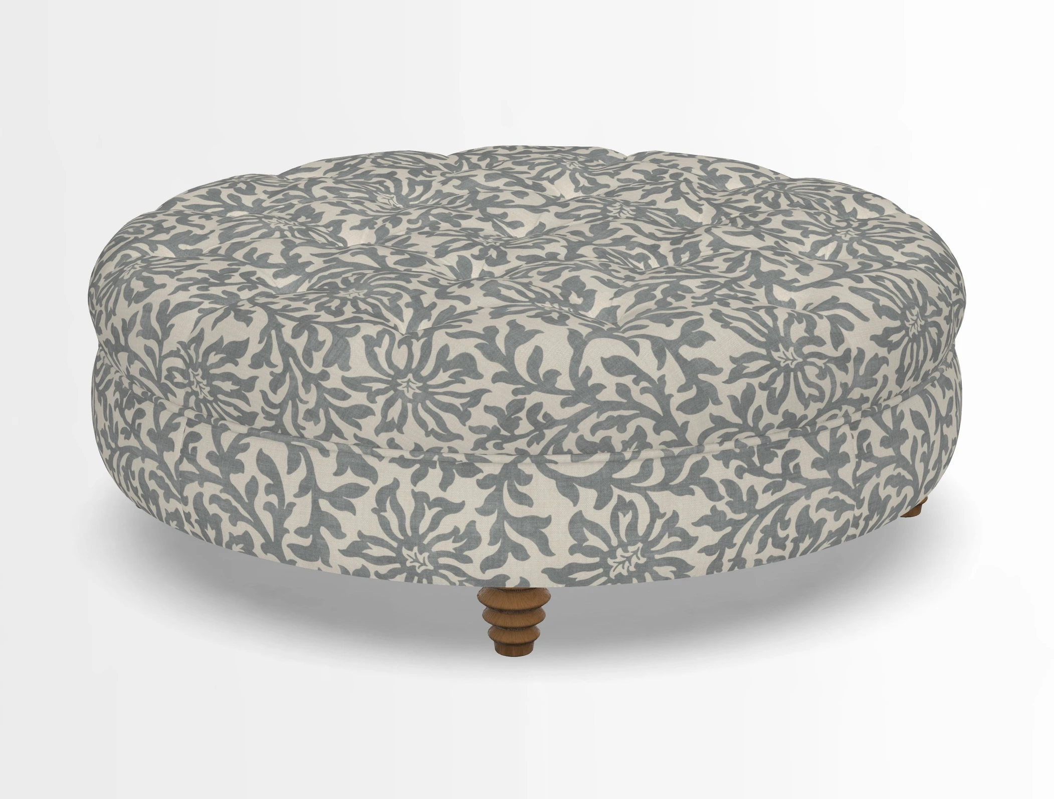 Helmsley Round Footstool in Linwood Omega Velvet Navy