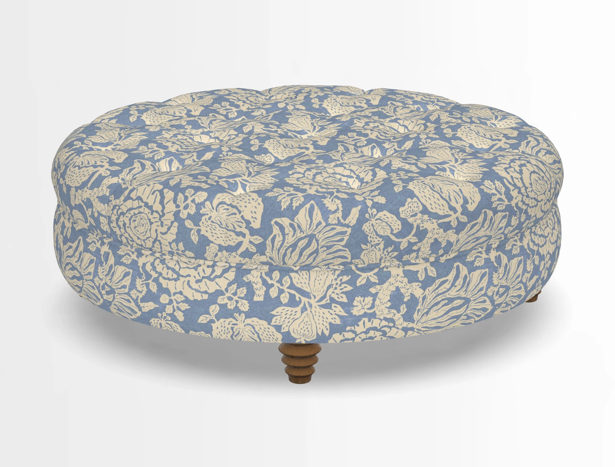 Helmsley Round Footstool in Linwood Omega Velvet Navy