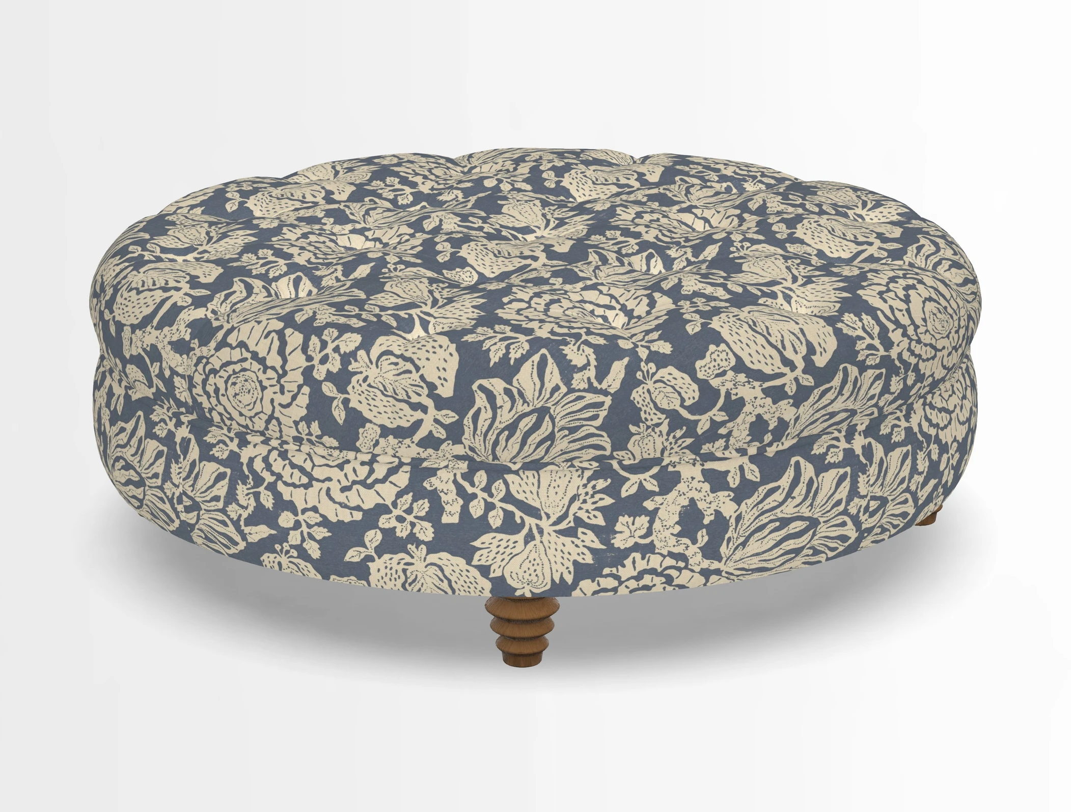 Helmsley Round Footstool in Linwood Omega Velvet Navy