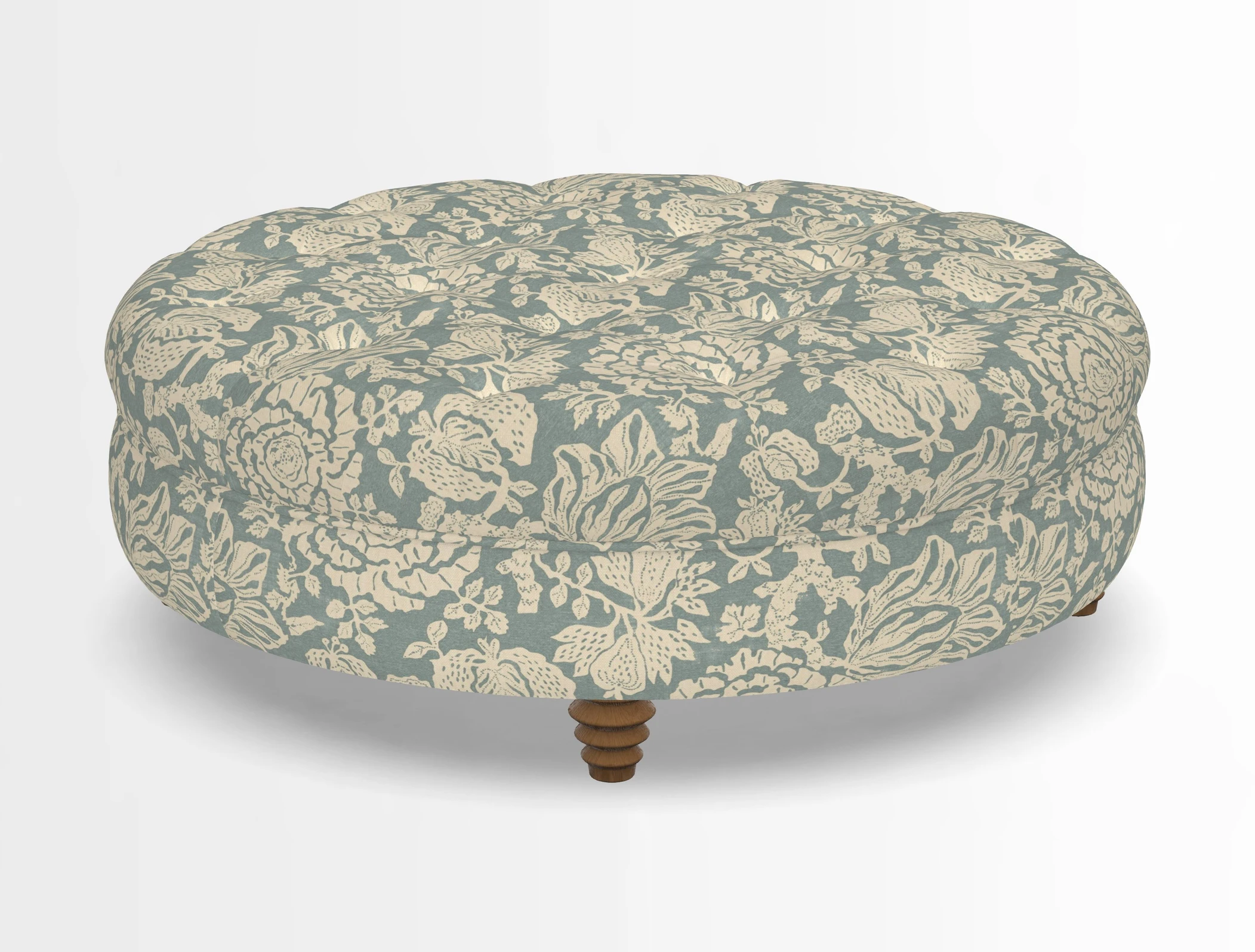 Helmsley Round Footstool in Linwood Omega Velvet Navy