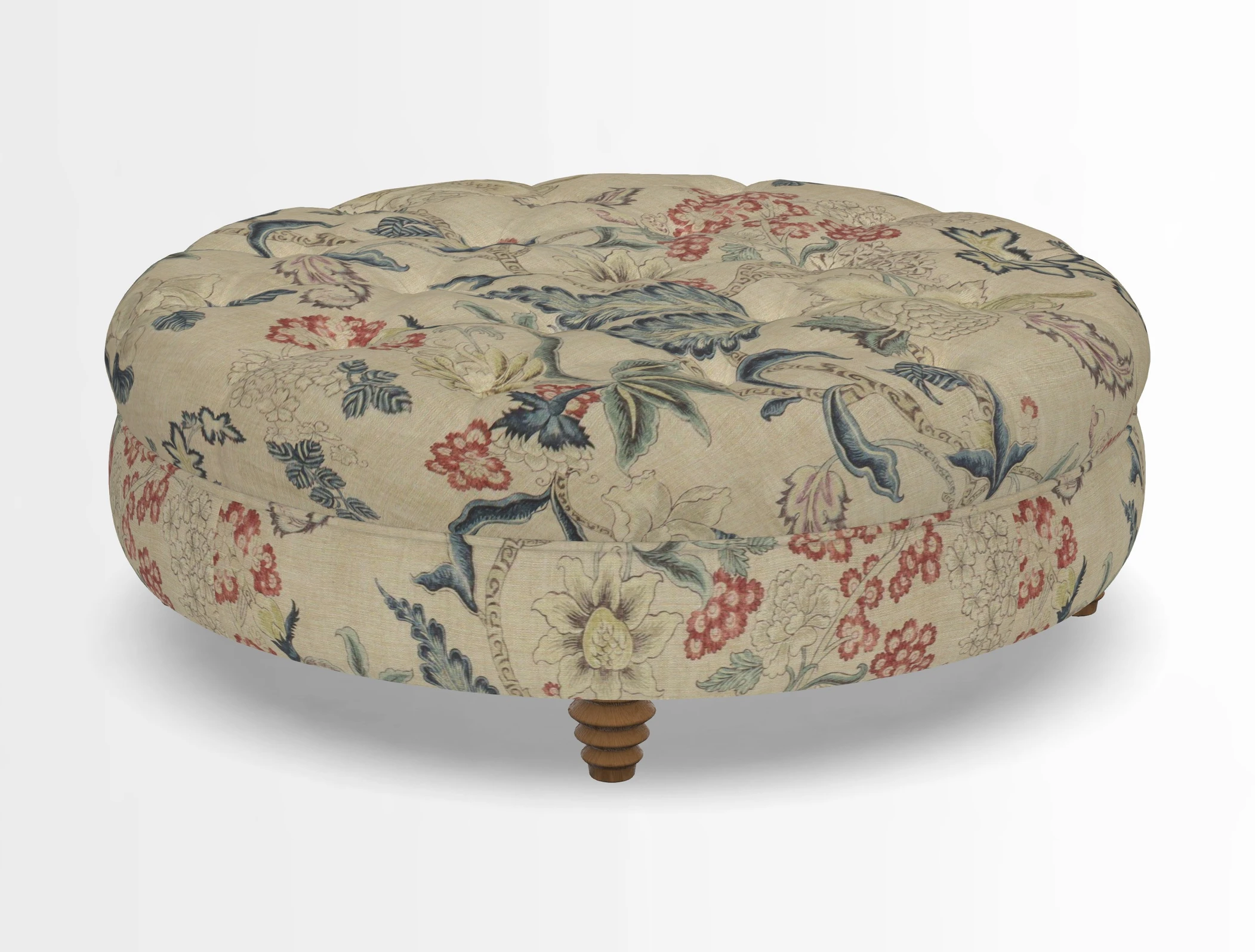 Helmsley Round Footstool in Linwood Omega Velvet Navy