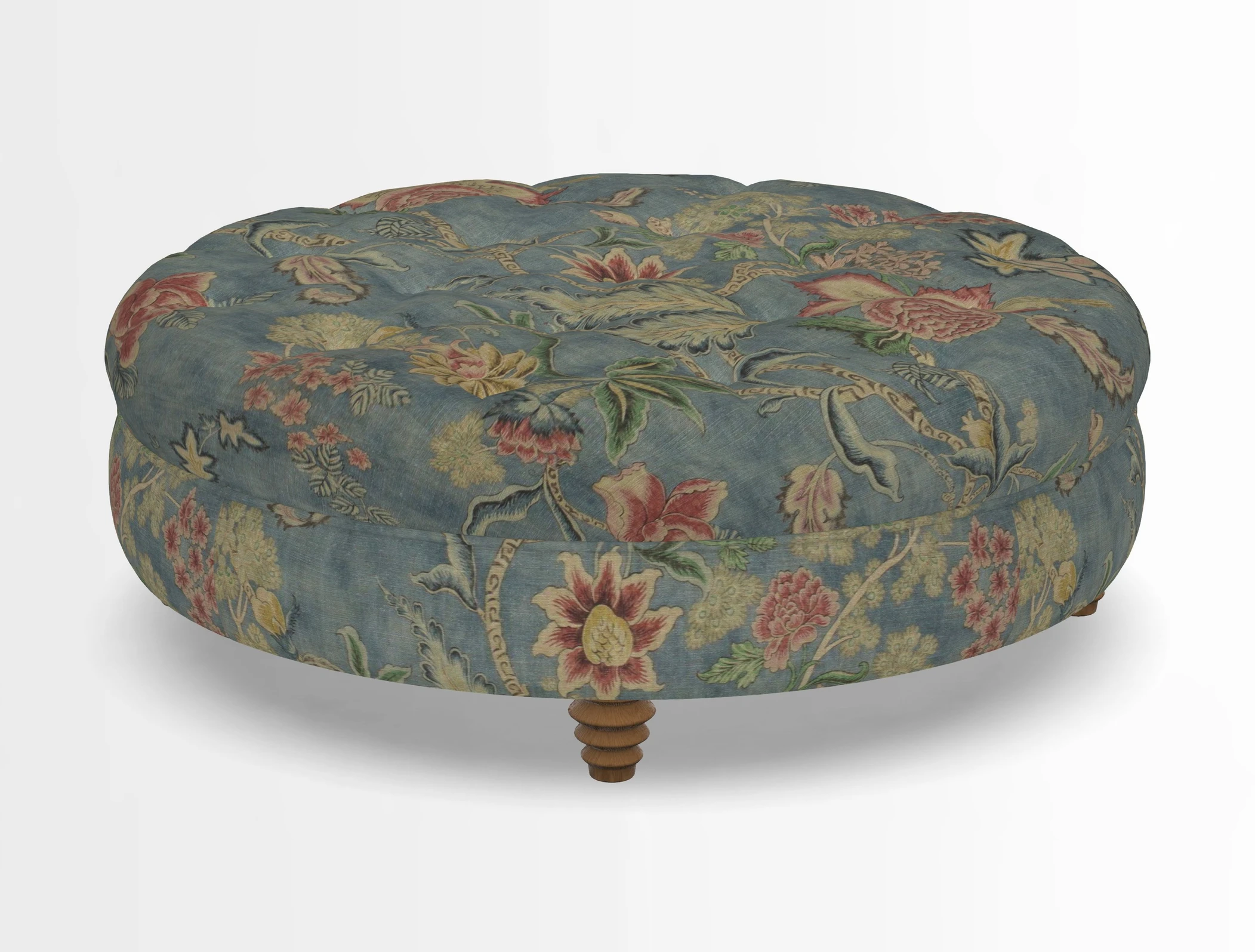 Helmsley Round Footstool in Linwood Omega Velvet Navy