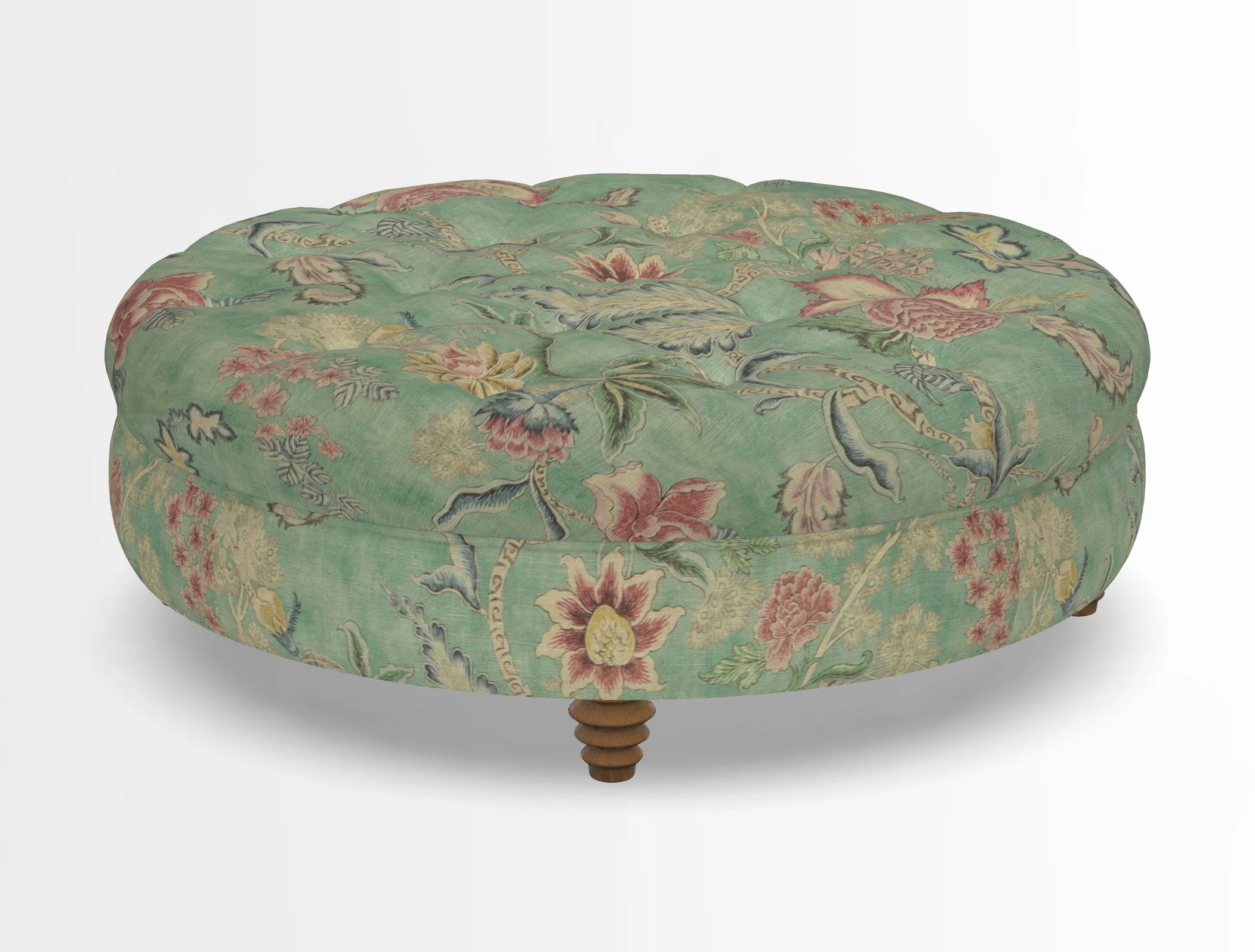 Helmsley Round Footstool in Linwood Omega Velvet Navy