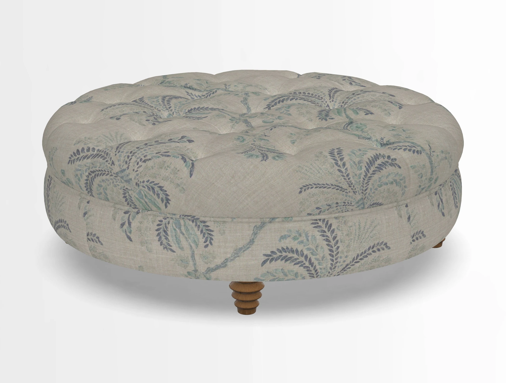Helmsley Round Footstool in Linwood Omega Velvet Navy