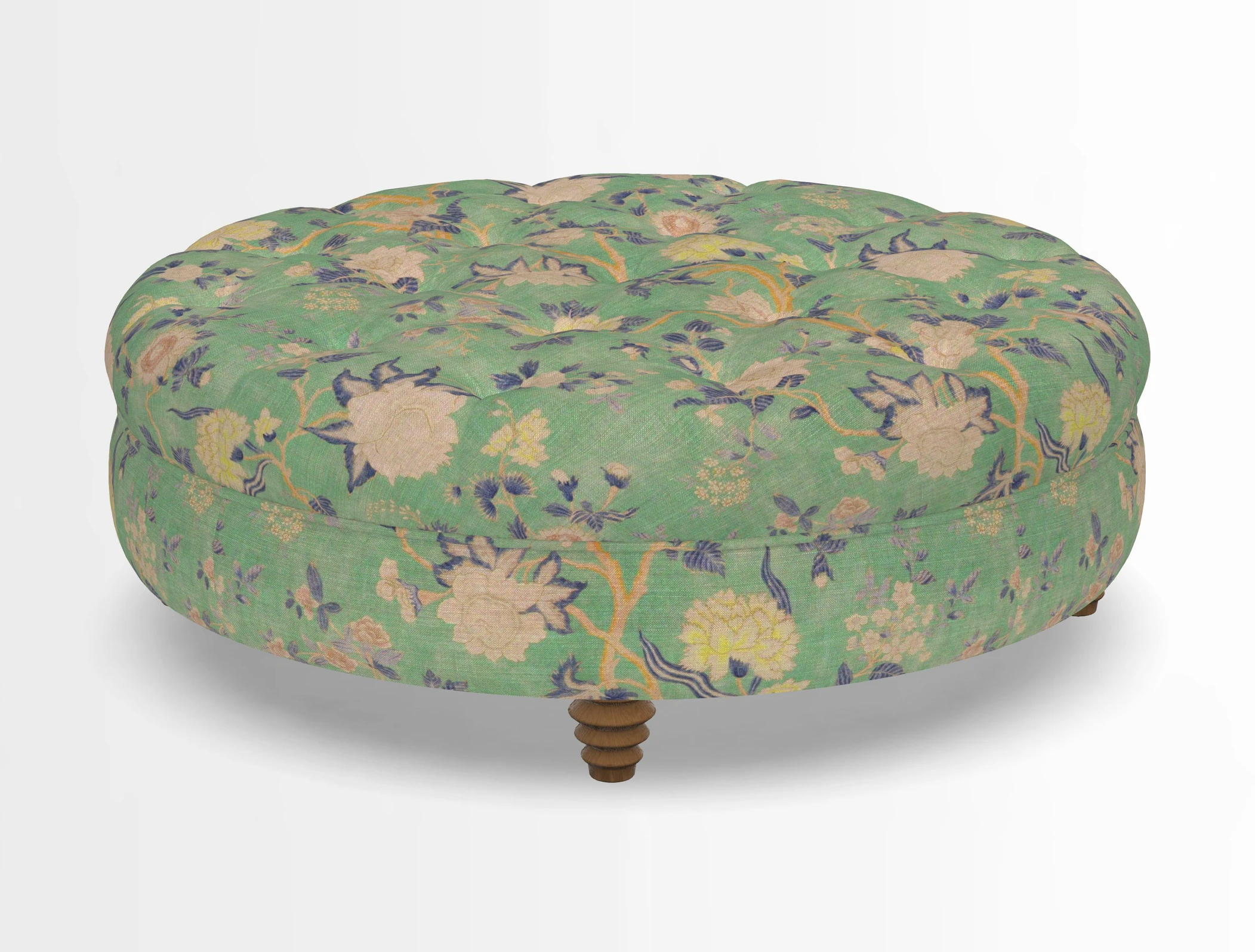 Helmsley Round Footstool in Linwood Omega Velvet Navy