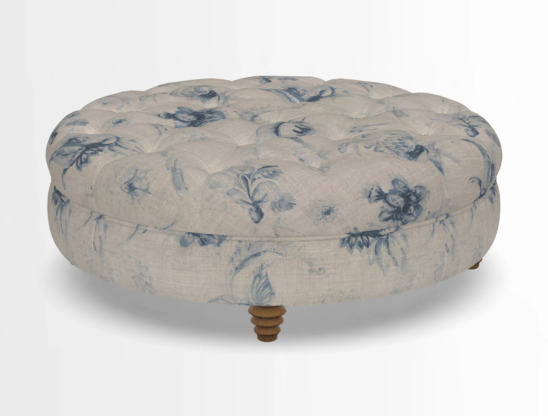 Helmsley Round Footstool in Linwood Omega Velvet Navy
