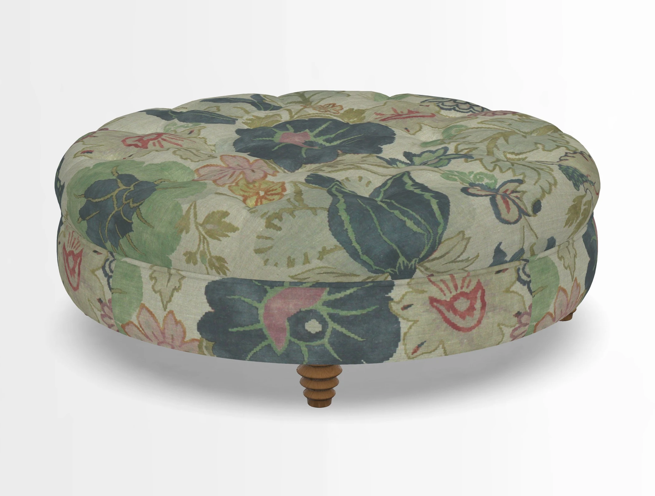 Helmsley Round Footstool in Linwood Omega Velvet Navy