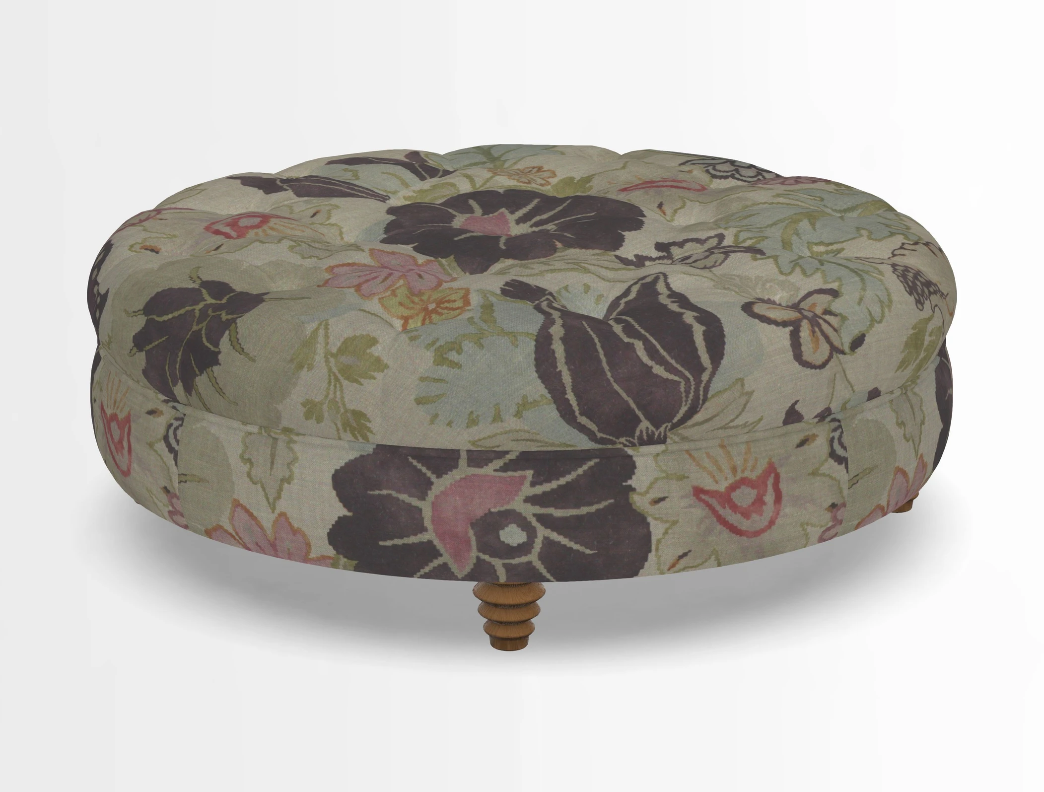 Helmsley Round Footstool in Linwood Omega Velvet Navy