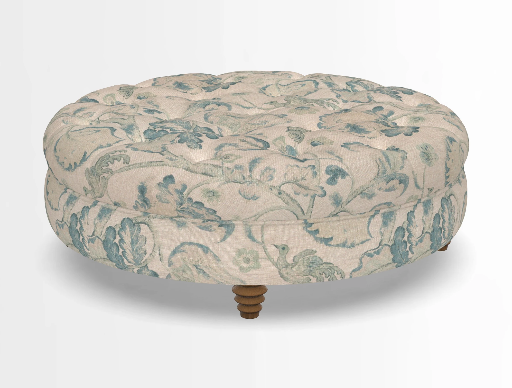 Helmsley Round Footstool in Linwood Omega Velvet Navy