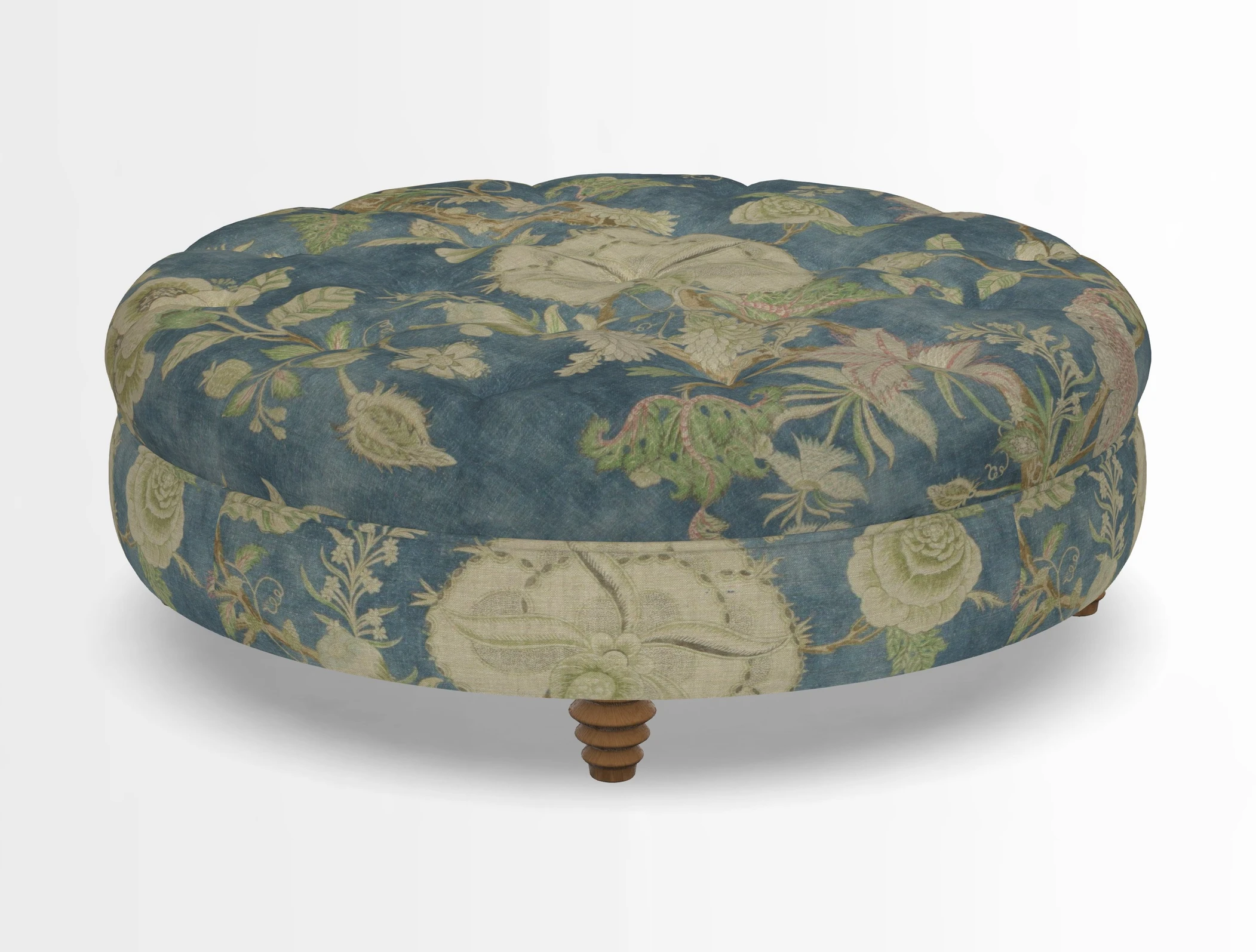 Helmsley Round Footstool in Linwood Omega Velvet Navy