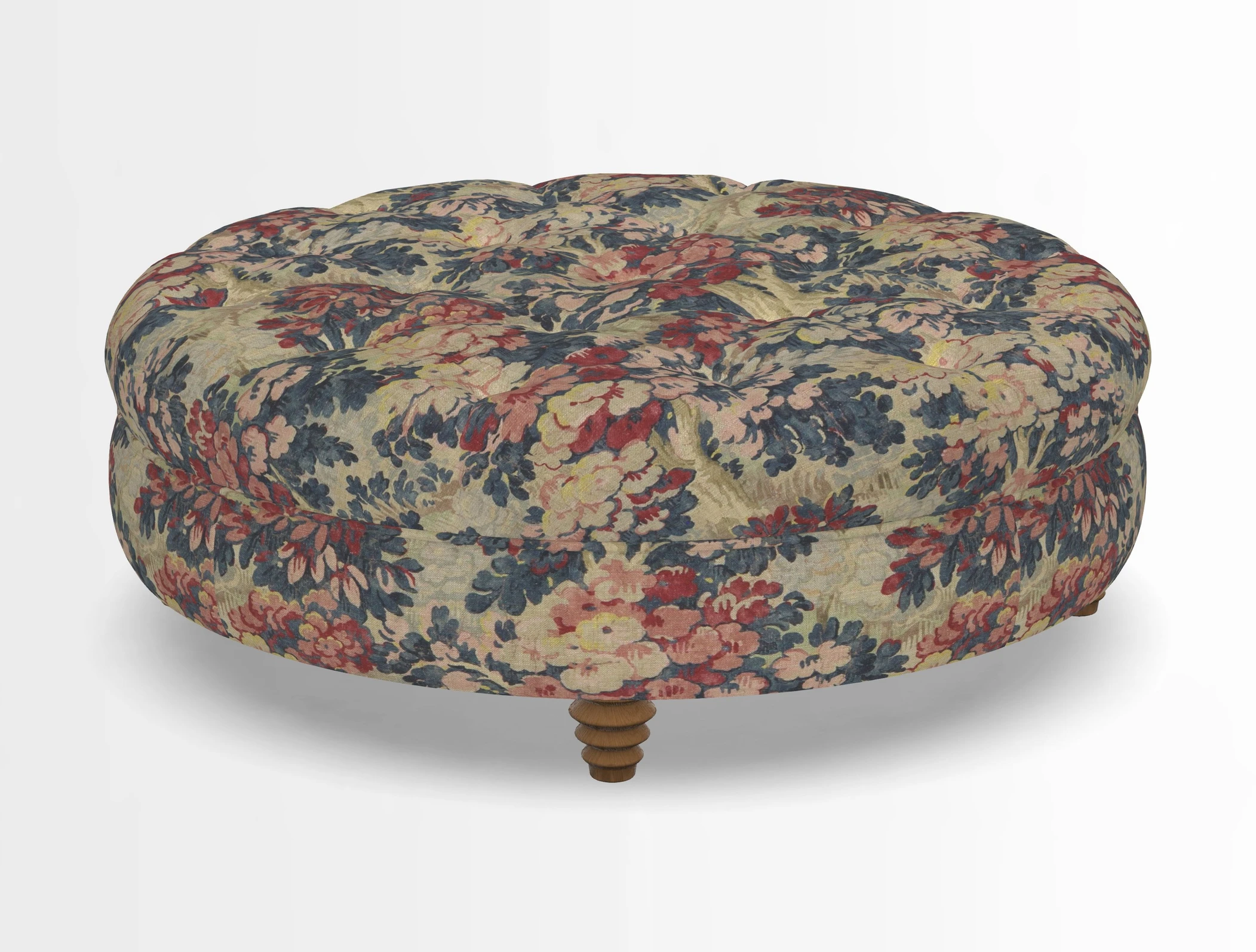 Helmsley Round Footstool in Linwood Omega Velvet Navy