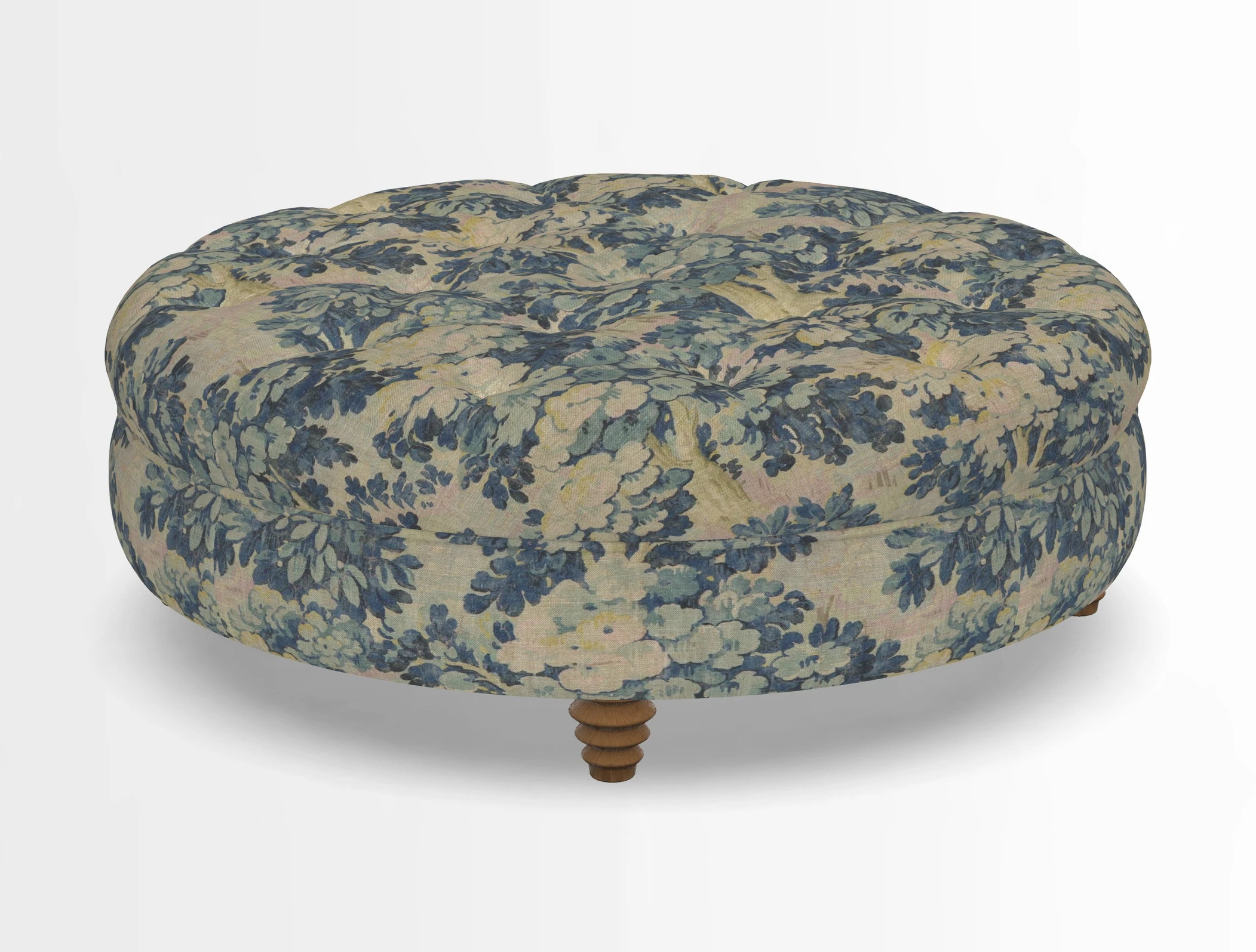 Helmsley Round Footstool in Linwood Omega Velvet Navy