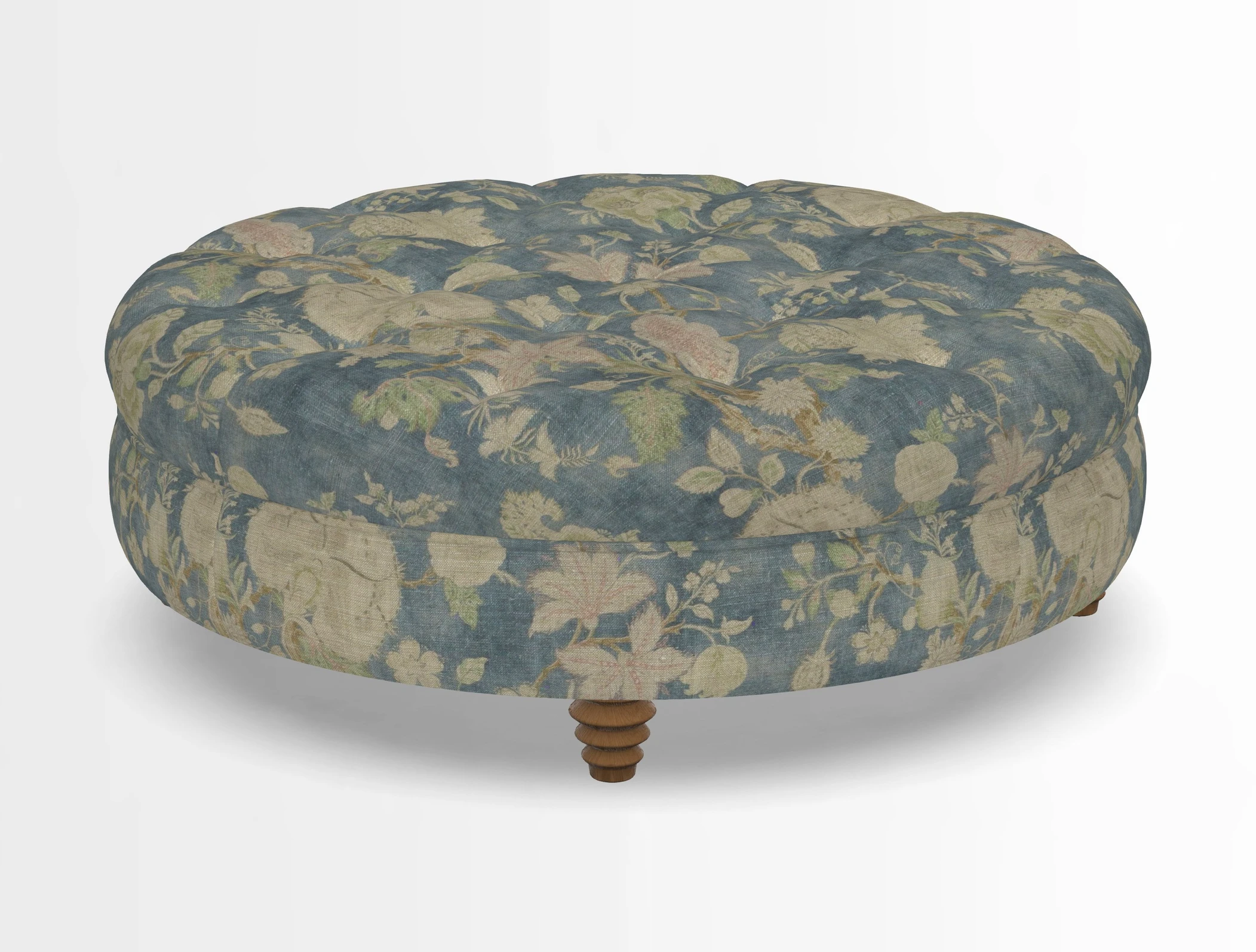 Helmsley Round Footstool in Linwood Omega Velvet Navy