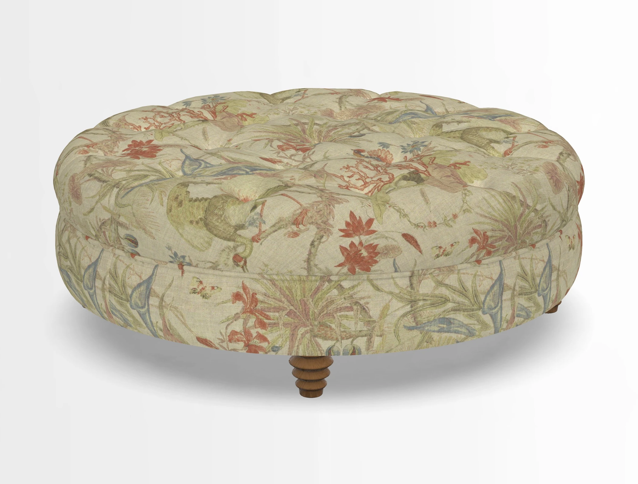 Helmsley Round Footstool in Linwood Omega Velvet Navy