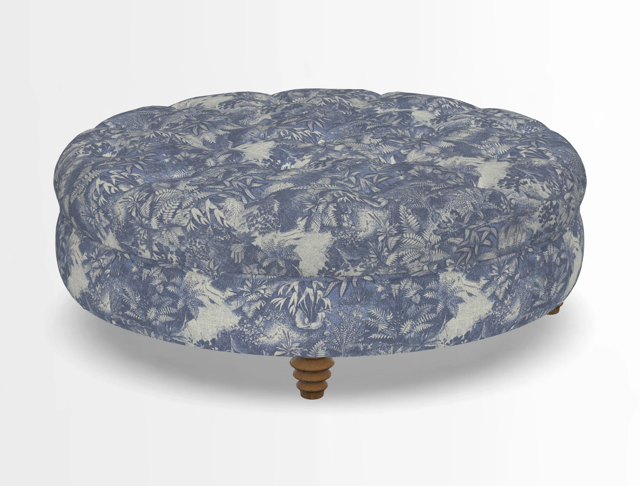 Helmsley Round Footstool in Linwood Omega Velvet Navy