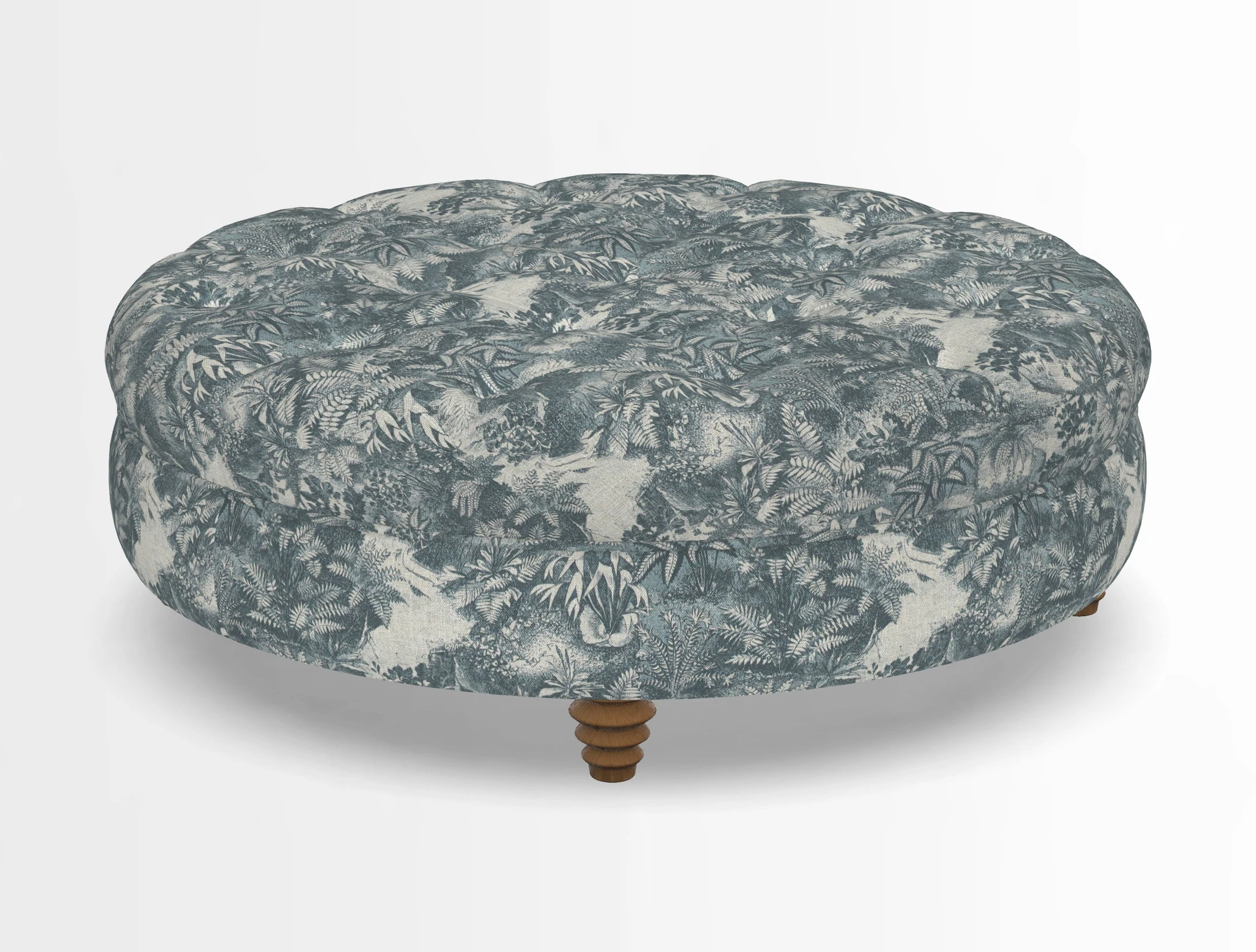 Helmsley Round Footstool in Linwood Omega Velvet Navy