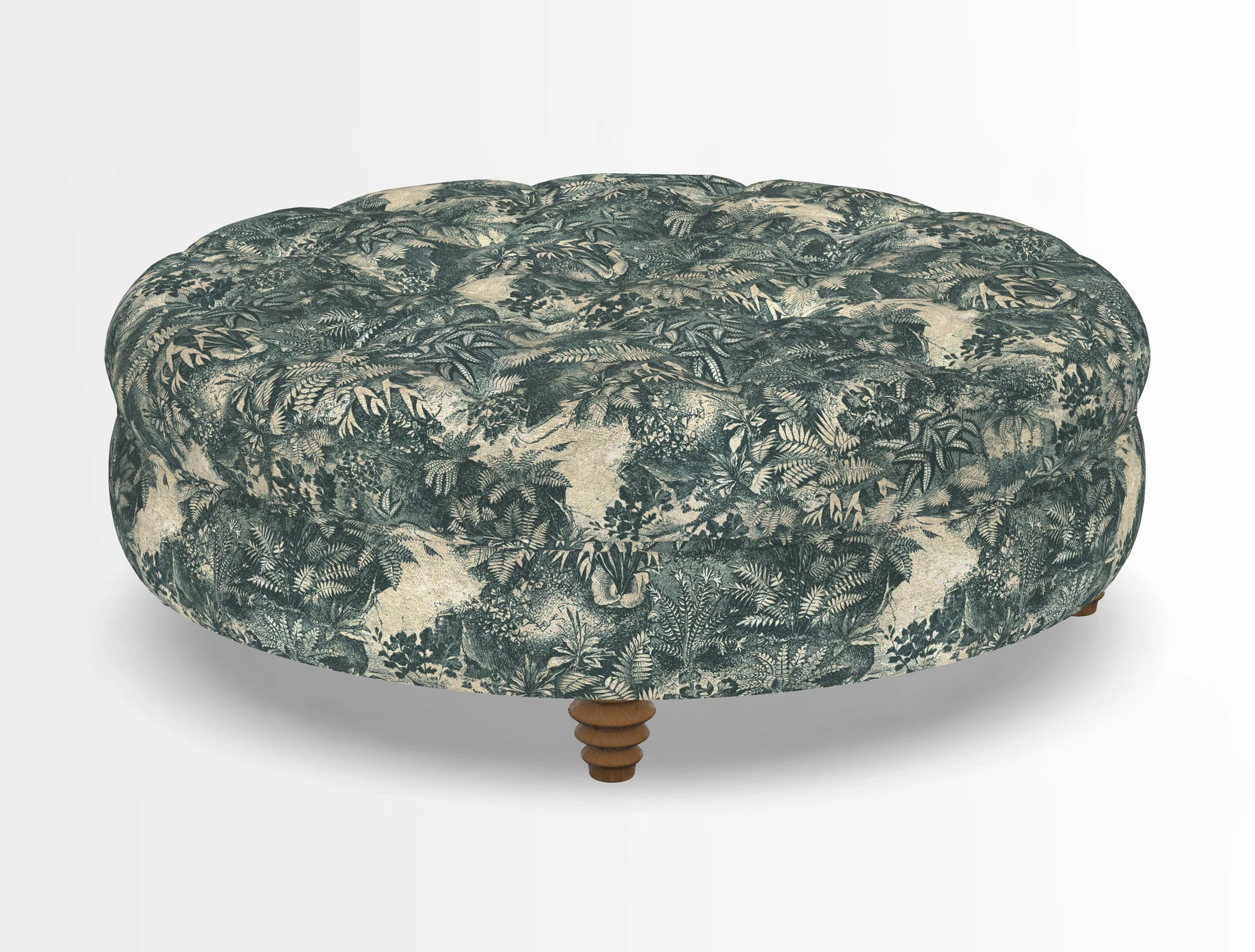 Helmsley Round Footstool in Linwood Omega Velvet Navy