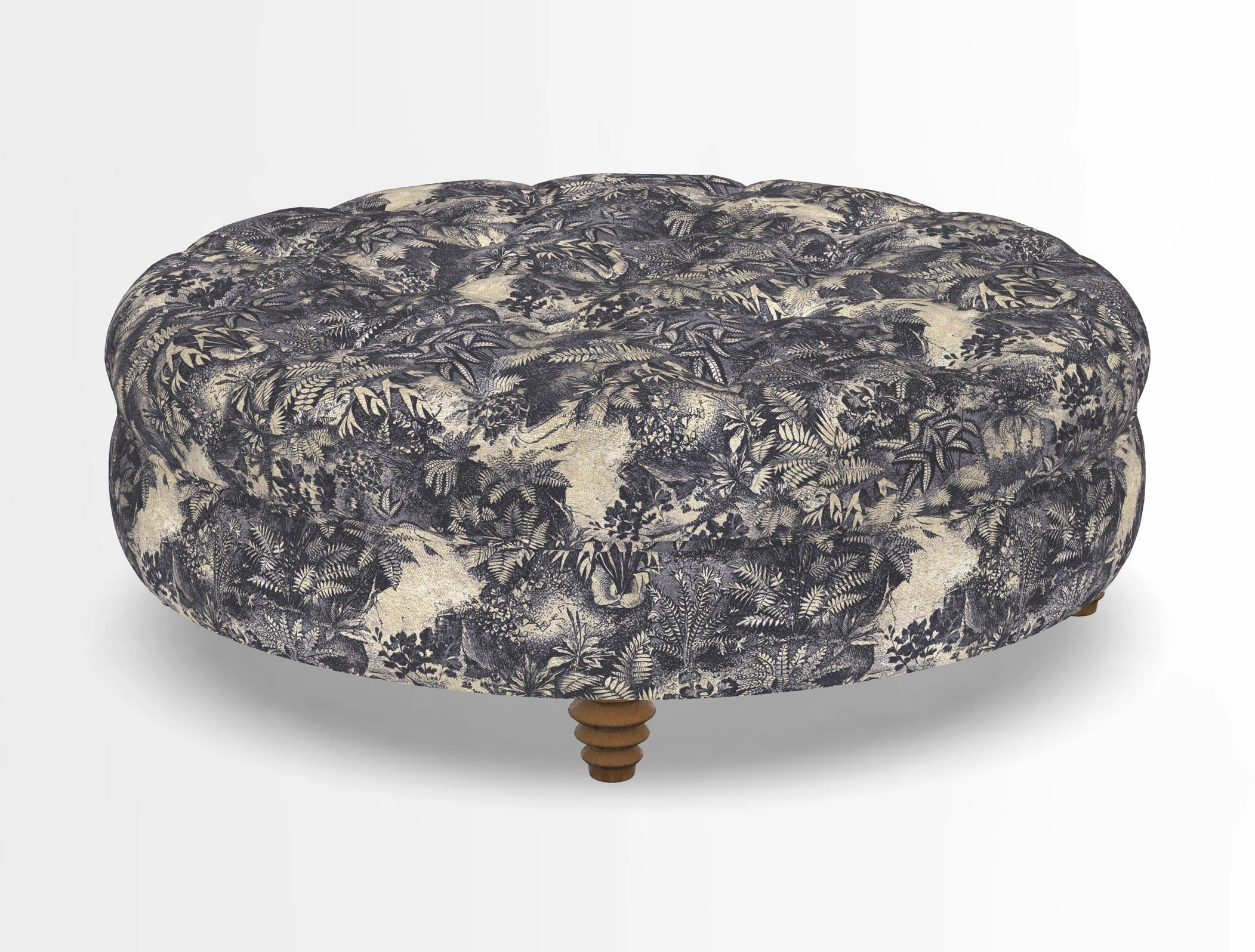 Helmsley Round Footstool in Linwood Omega Velvet Navy
