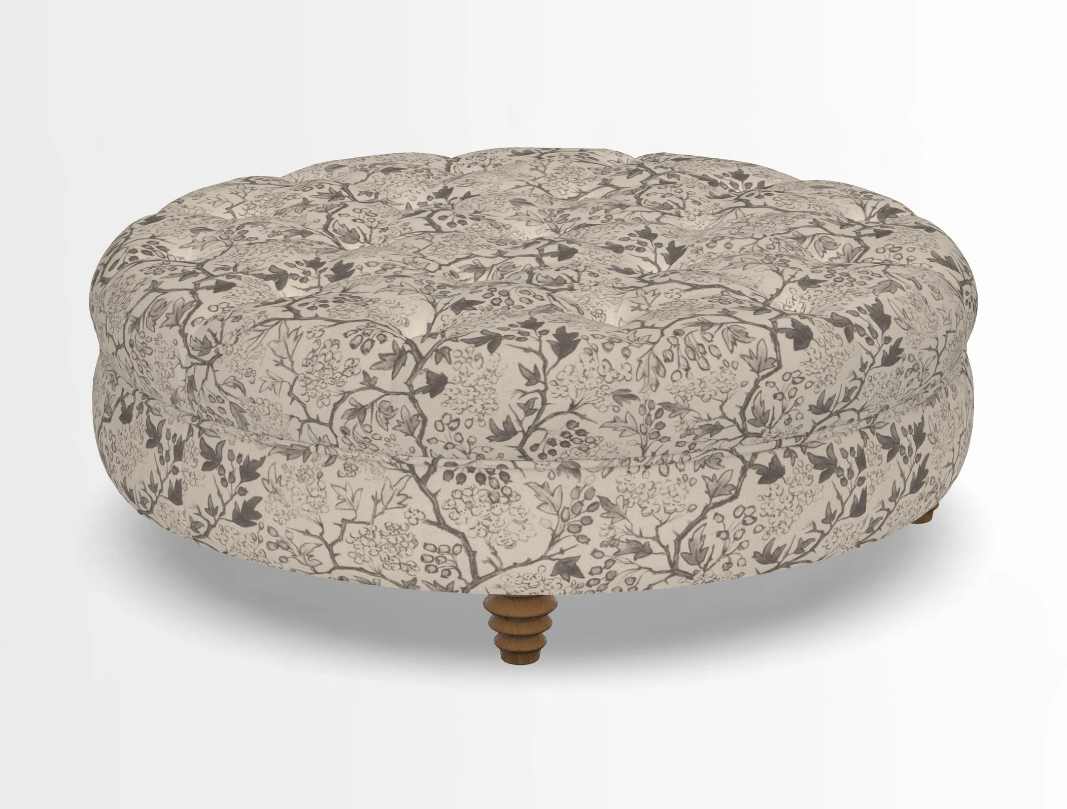 Helmsley Round Footstool in Linwood Omega Velvet Navy