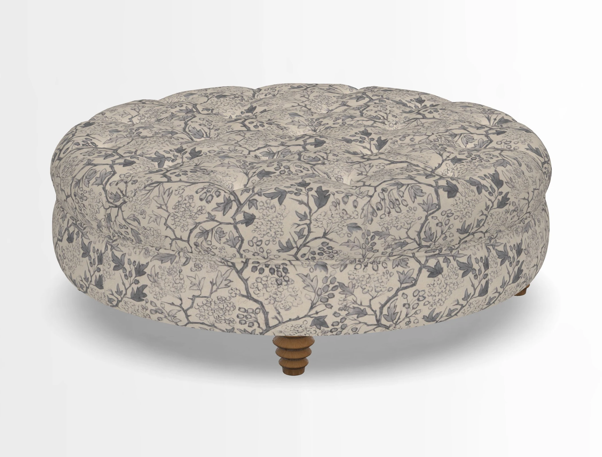 Helmsley Round Footstool in Linwood Omega Velvet Navy