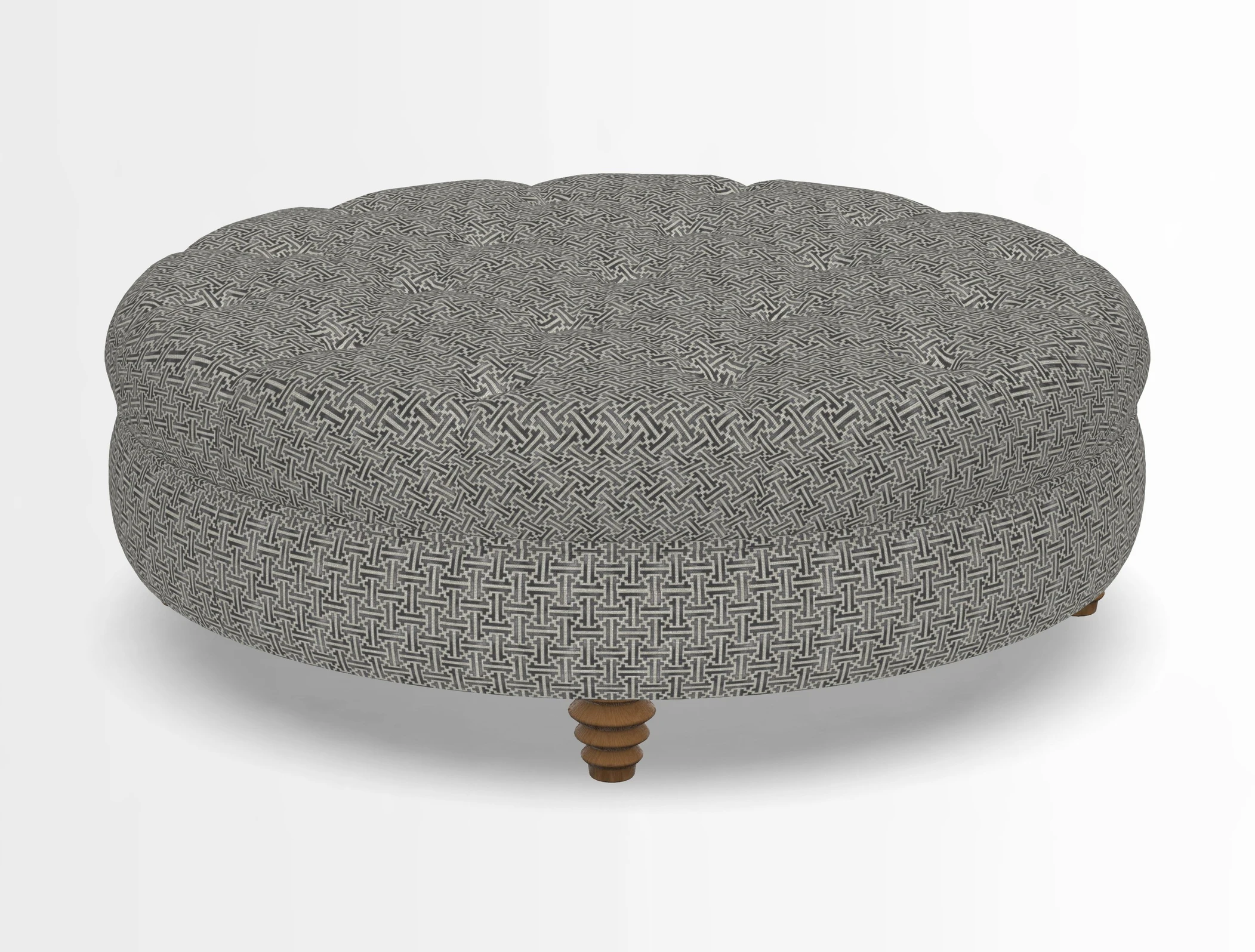 Helmsley Round Footstool in Linwood Omega Velvet Navy