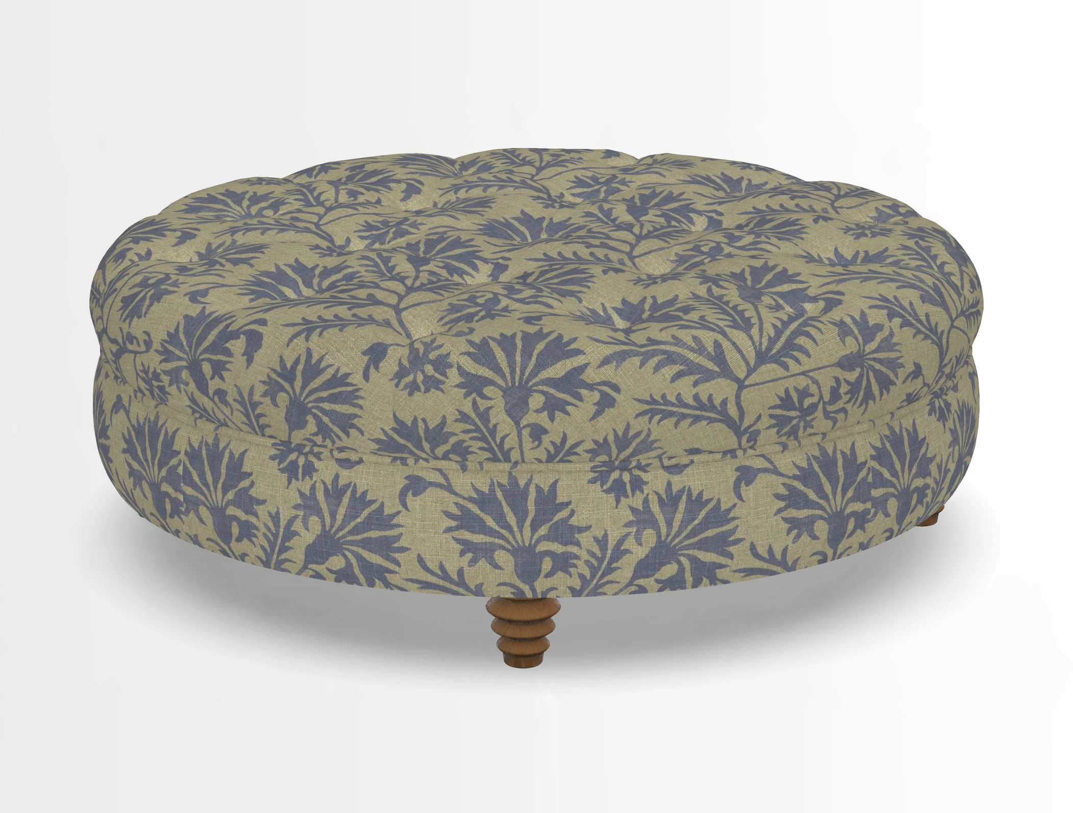 Helmsley Round Footstool in Linwood Omega Velvet Navy