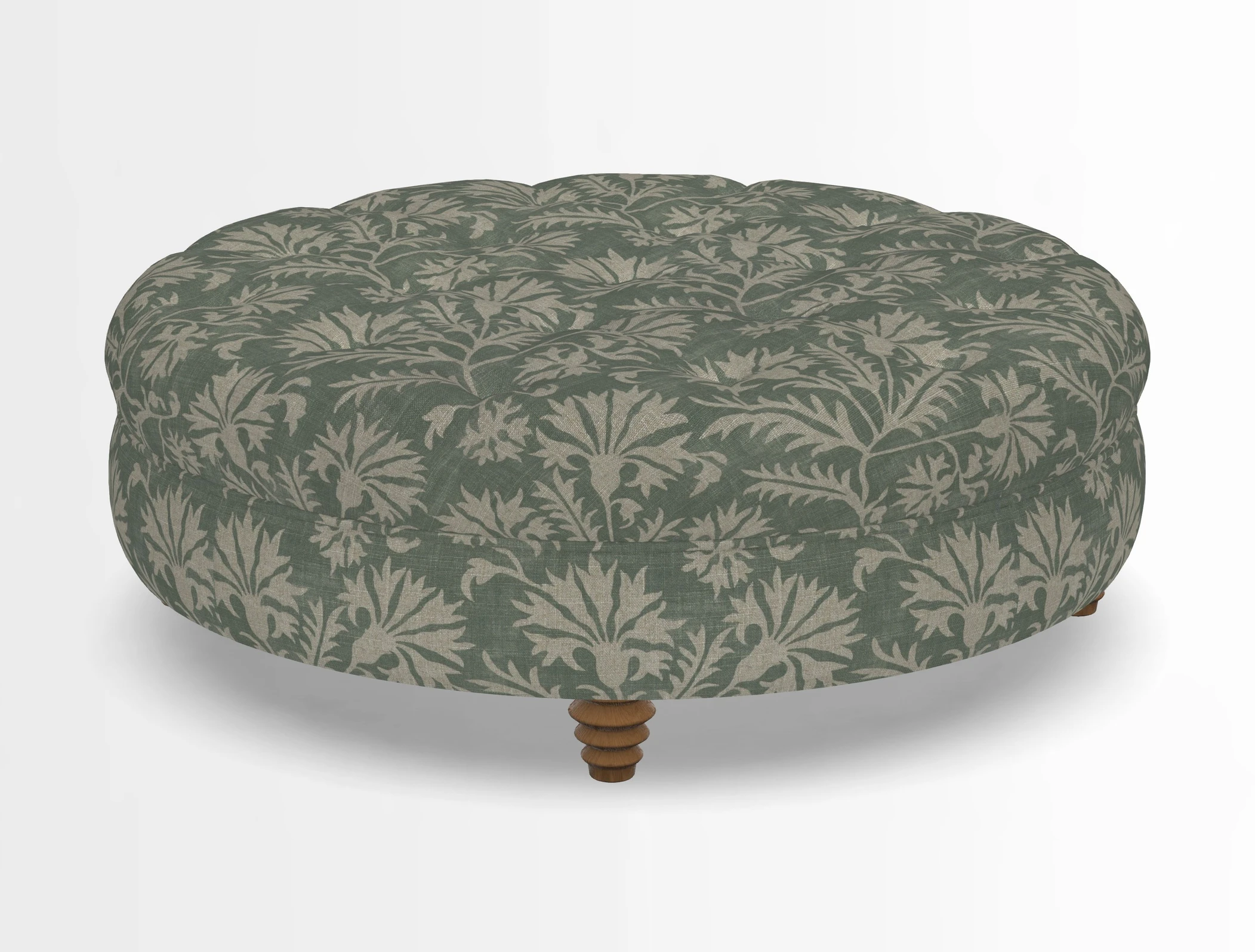 Helmsley Round Footstool in Linwood Omega Velvet Navy