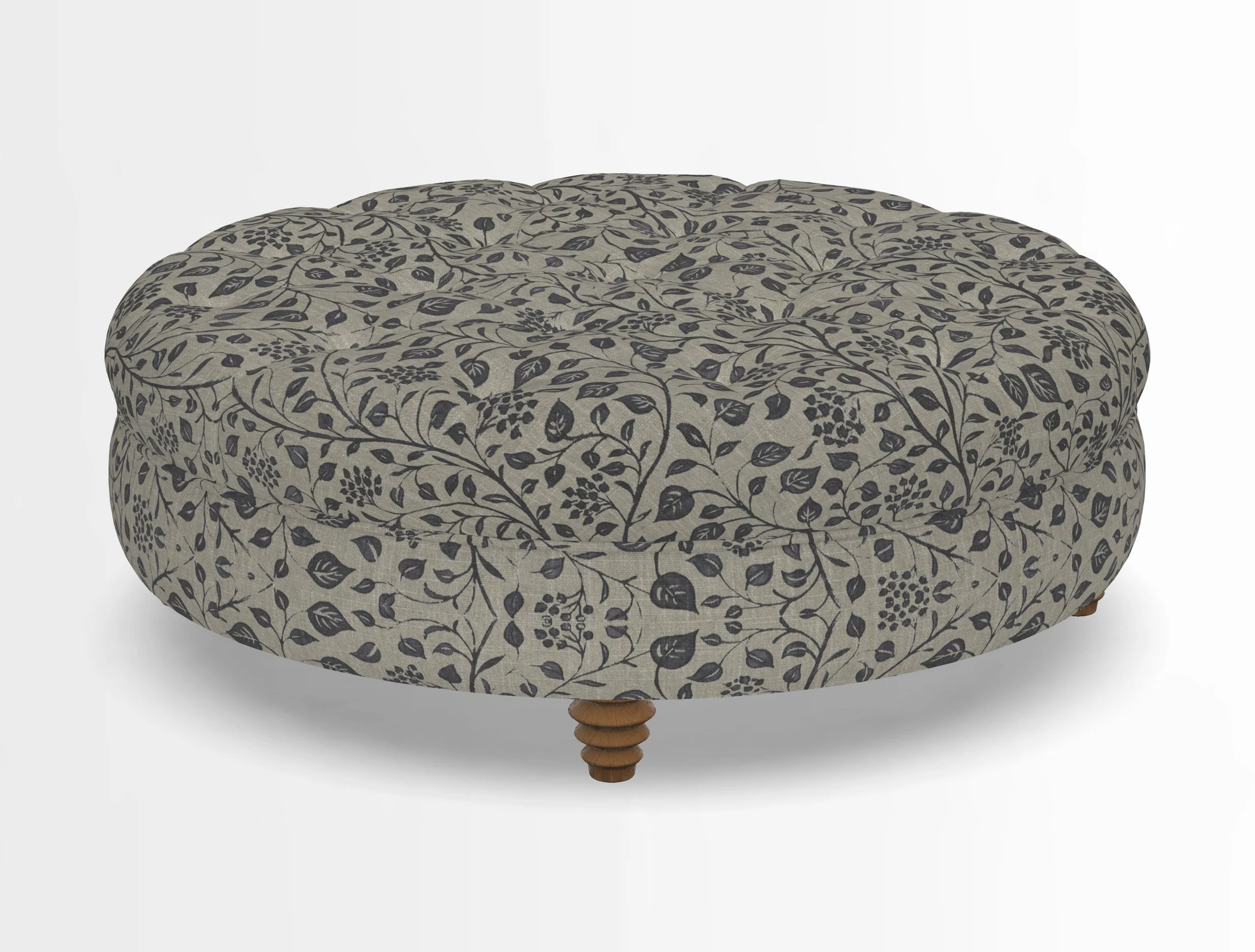 Helmsley Round Footstool in Linwood Omega Velvet Navy