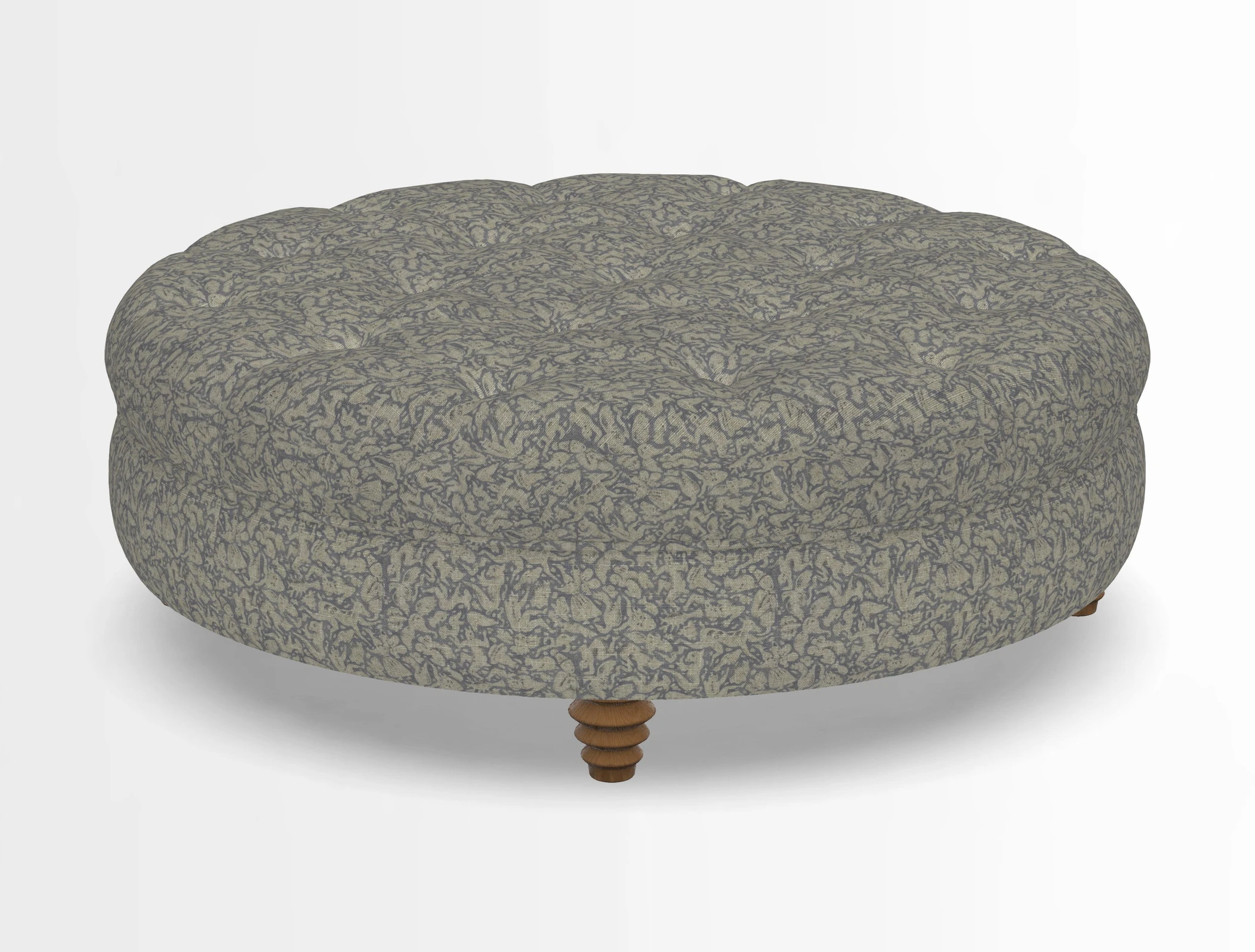 Helmsley Round Footstool in Linwood Omega Velvet Navy