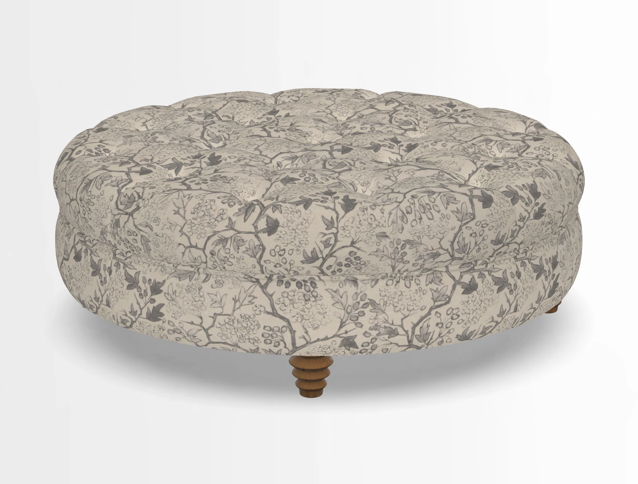 Helmsley Round Footstool in Linwood Omega Velvet Navy