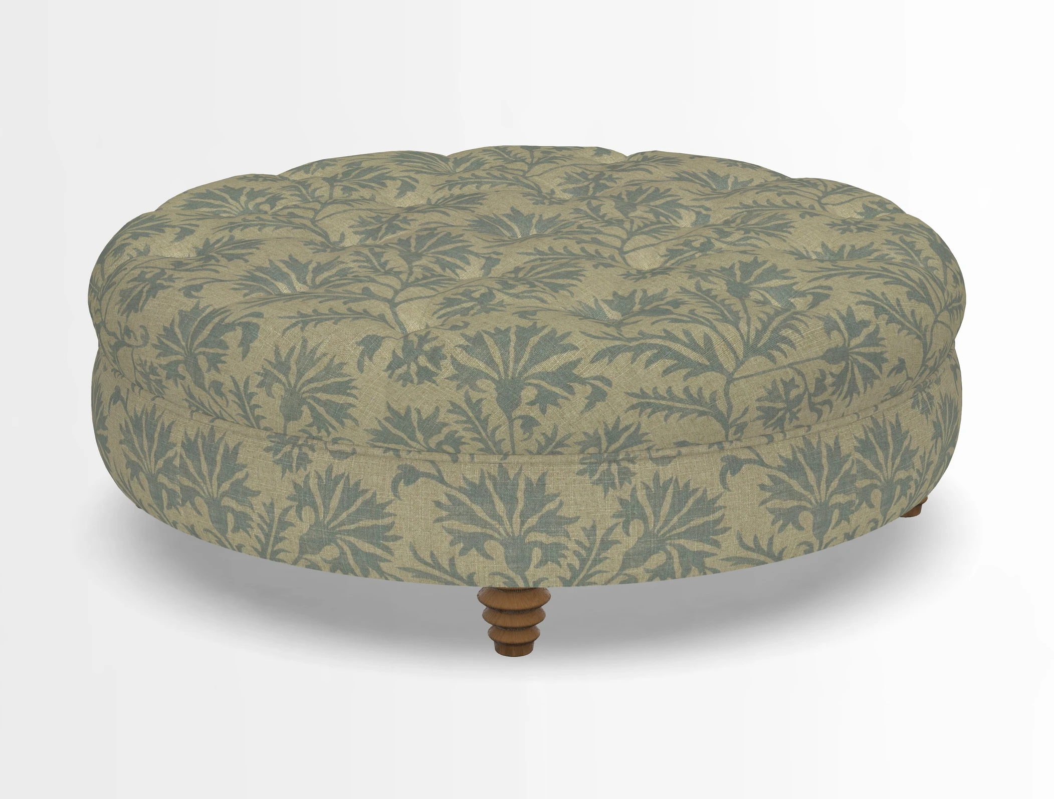 Helmsley Round Footstool in Linwood Omega Velvet Navy
