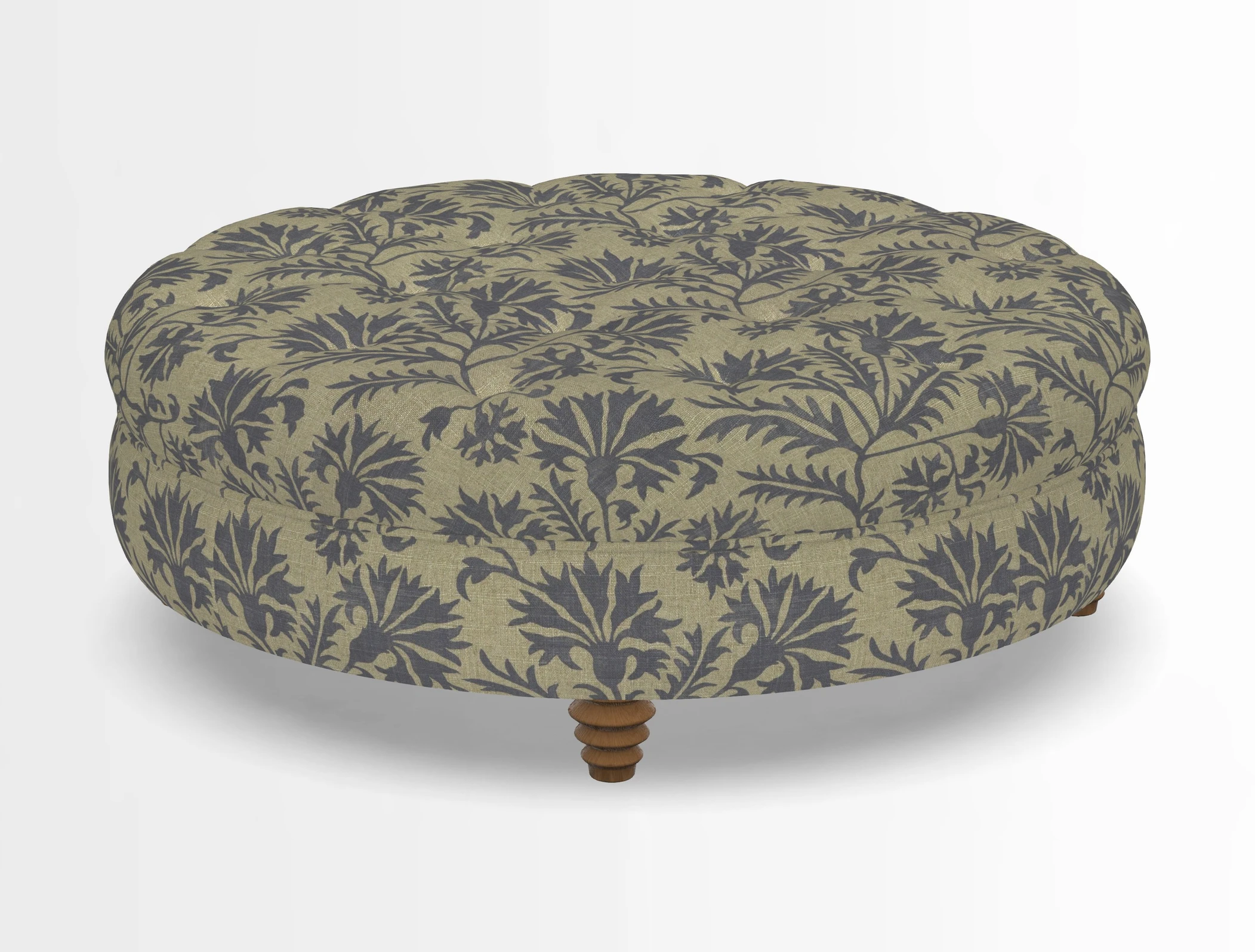 Helmsley Round Footstool in Linwood Omega Velvet Navy