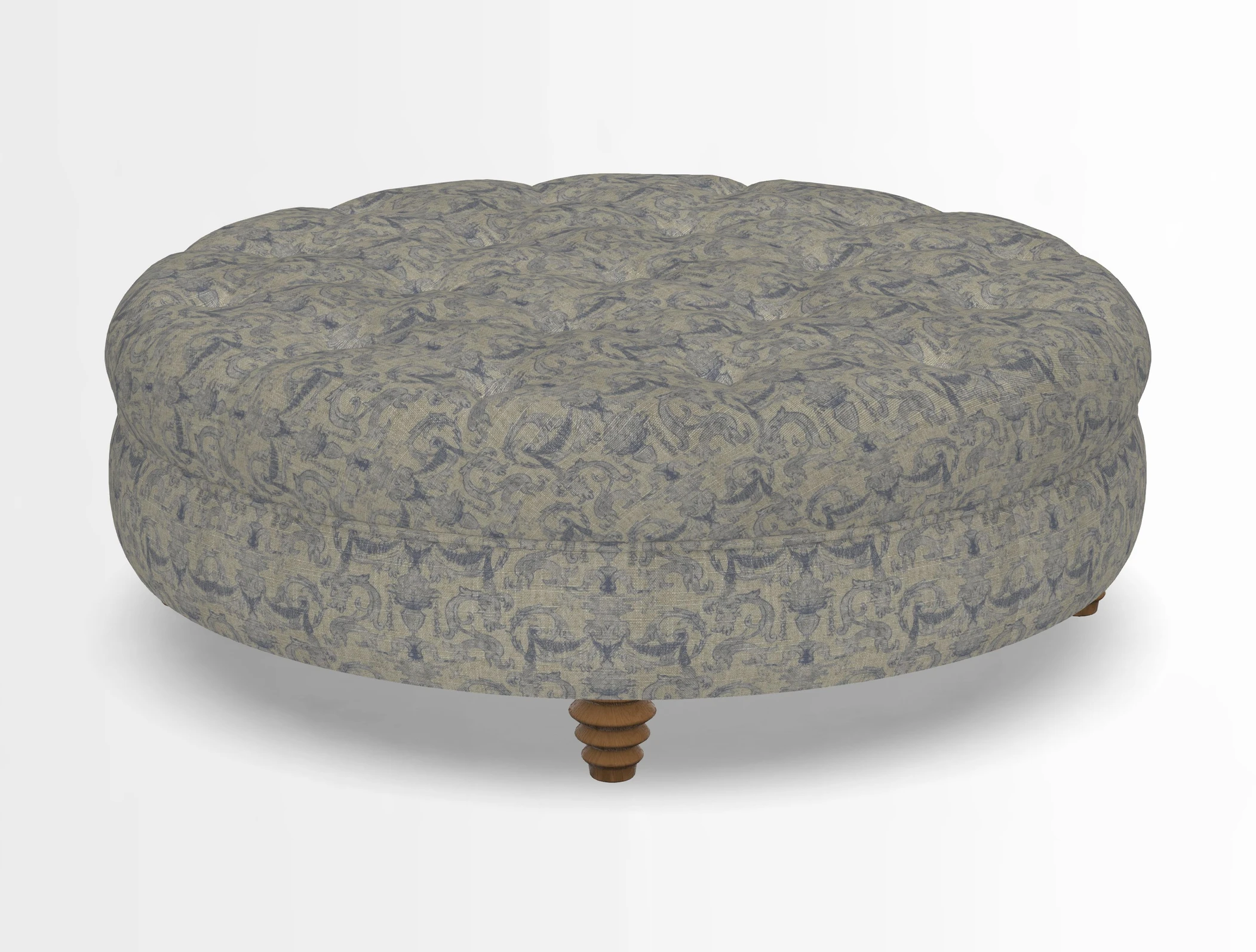 Helmsley Round Footstool in Linwood Omega Velvet Navy