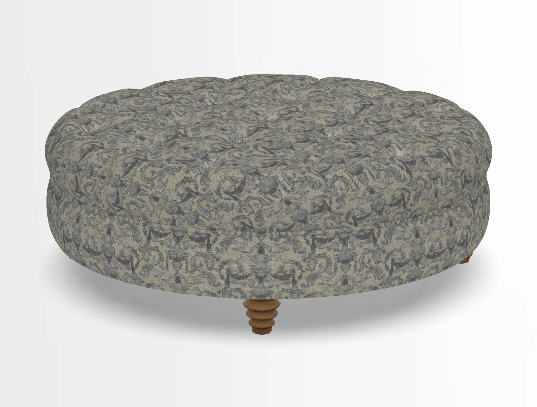 Helmsley Round Footstool in Linwood Omega Velvet Navy