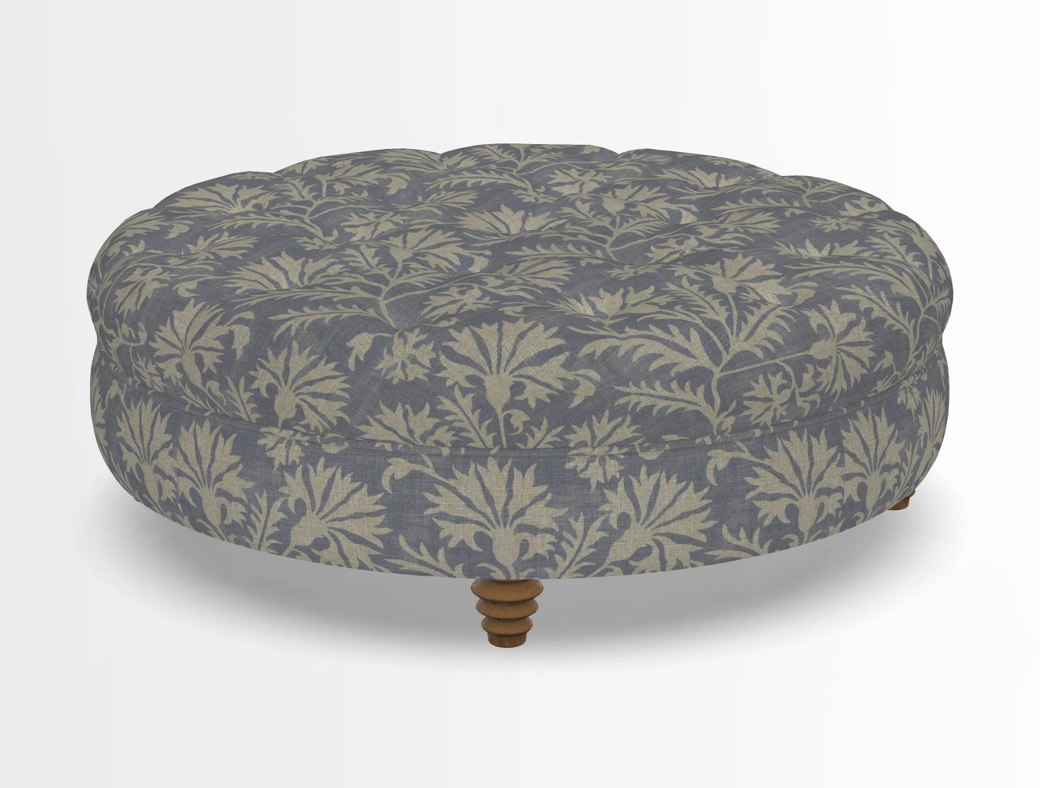Helmsley Round Footstool in Linwood Omega Velvet Navy