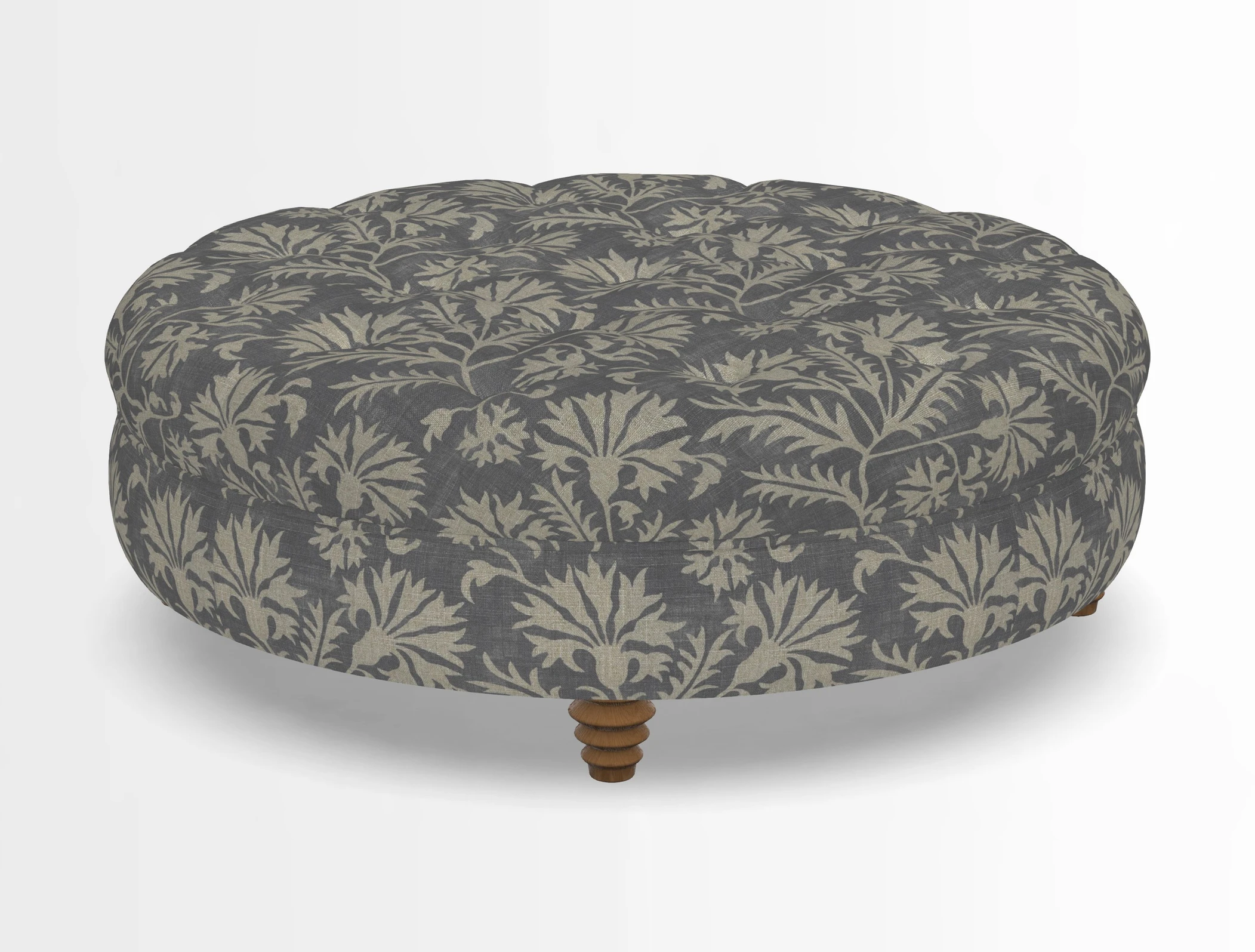 Helmsley Round Footstool in Linwood Omega Velvet Navy