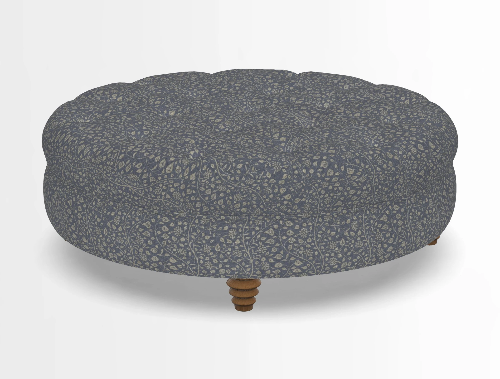 Helmsley Round Footstool in Linwood Omega Velvet Navy