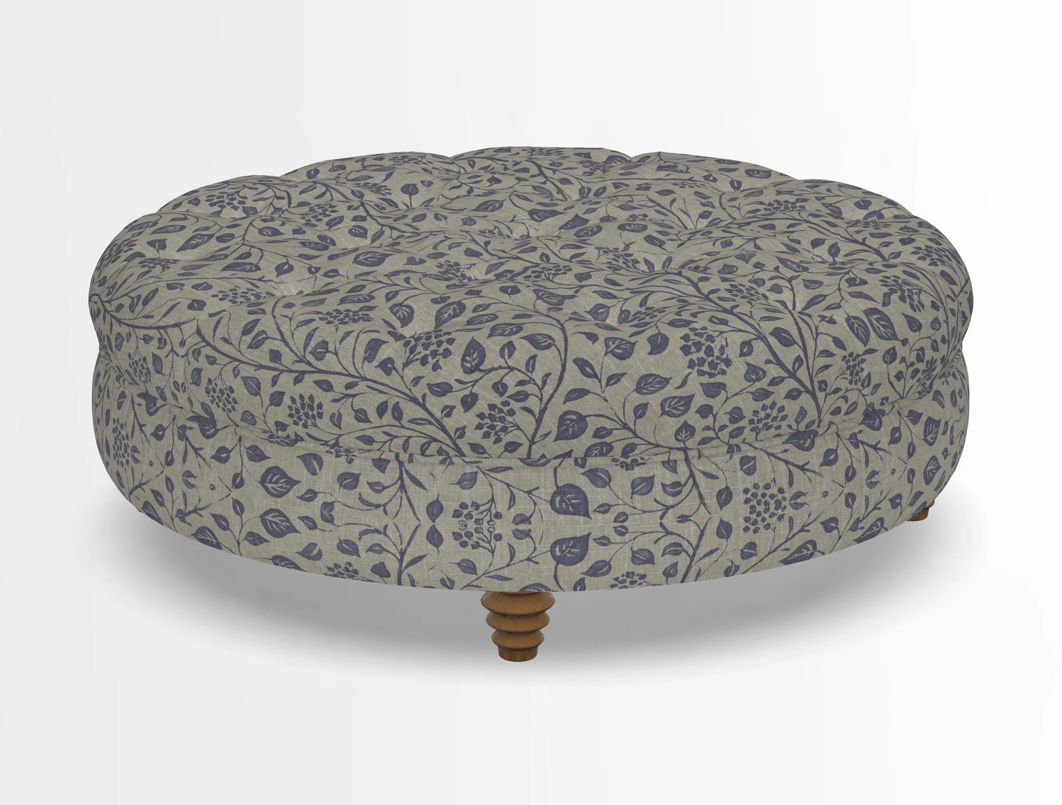 Helmsley Round Footstool in Linwood Omega Velvet Navy