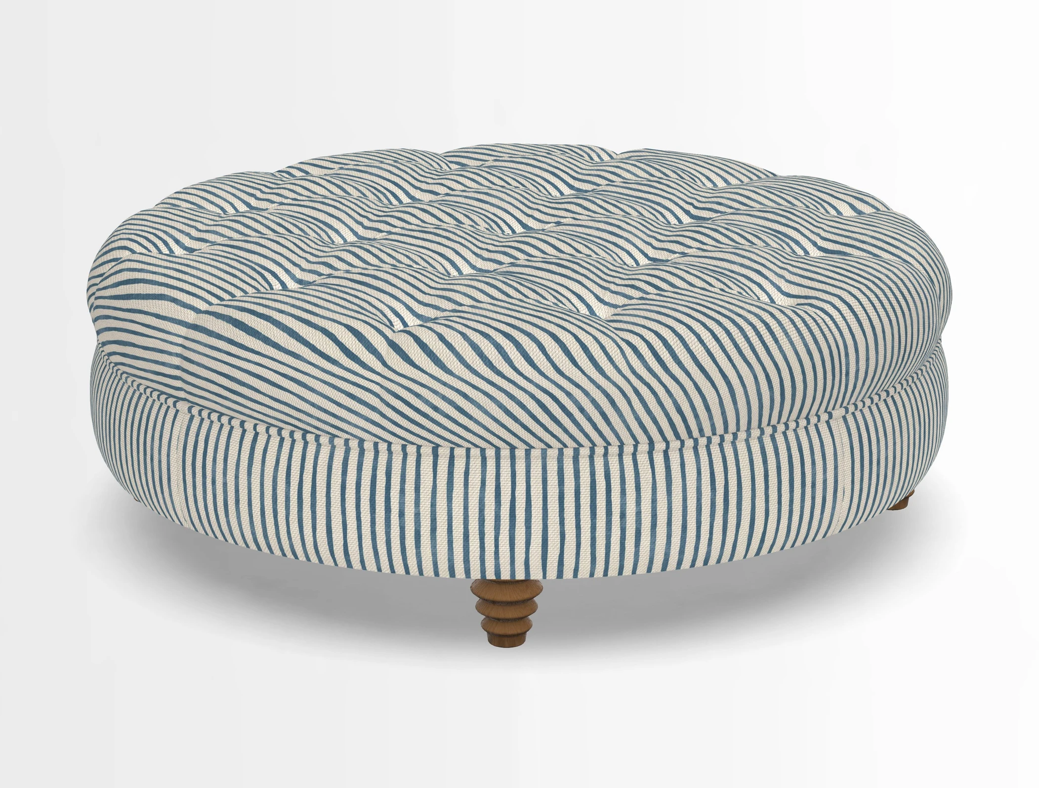 Helmsley Round Footstool in Linwood Omega Velvet Navy
