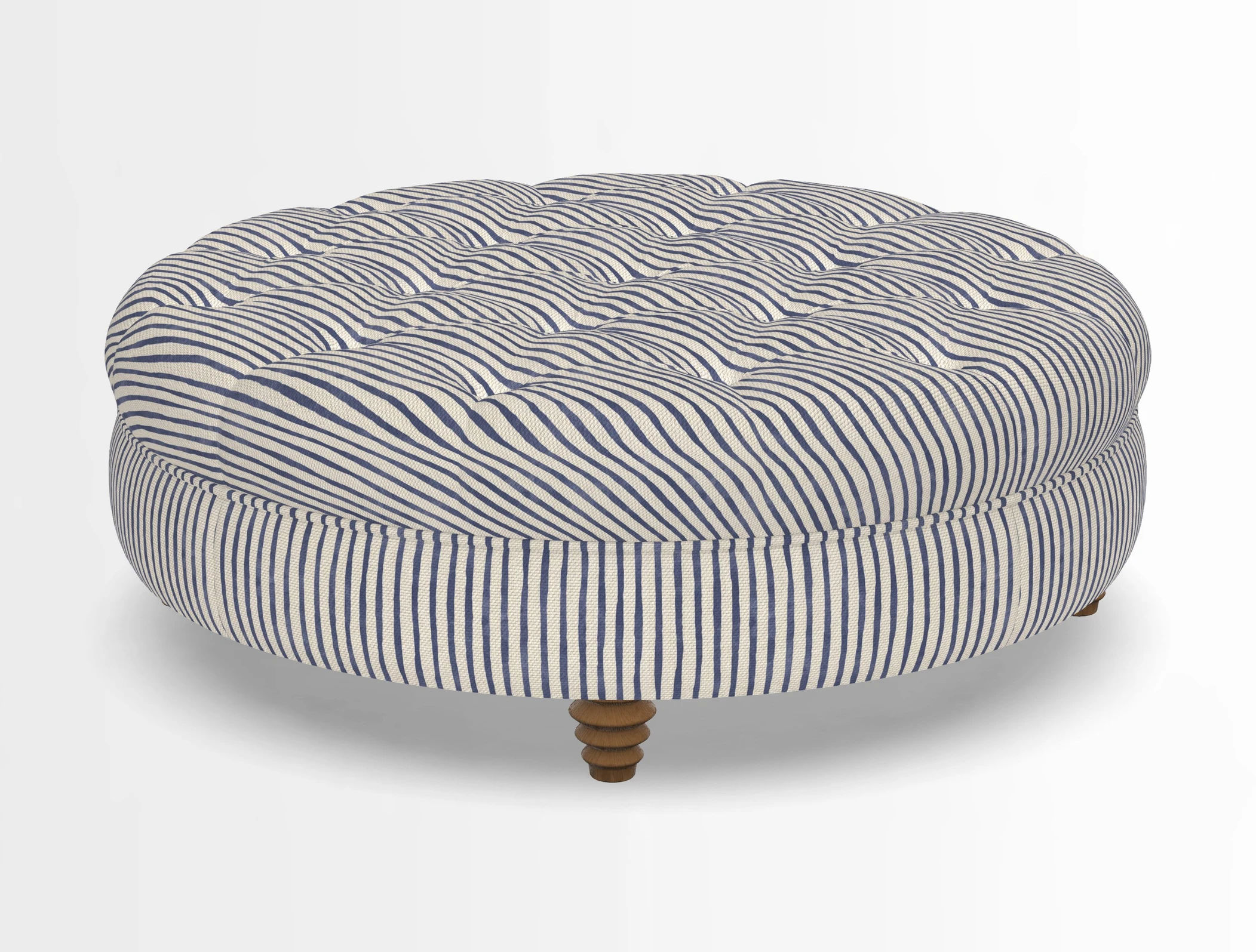 Helmsley Round Footstool in Linwood Omega Velvet Navy