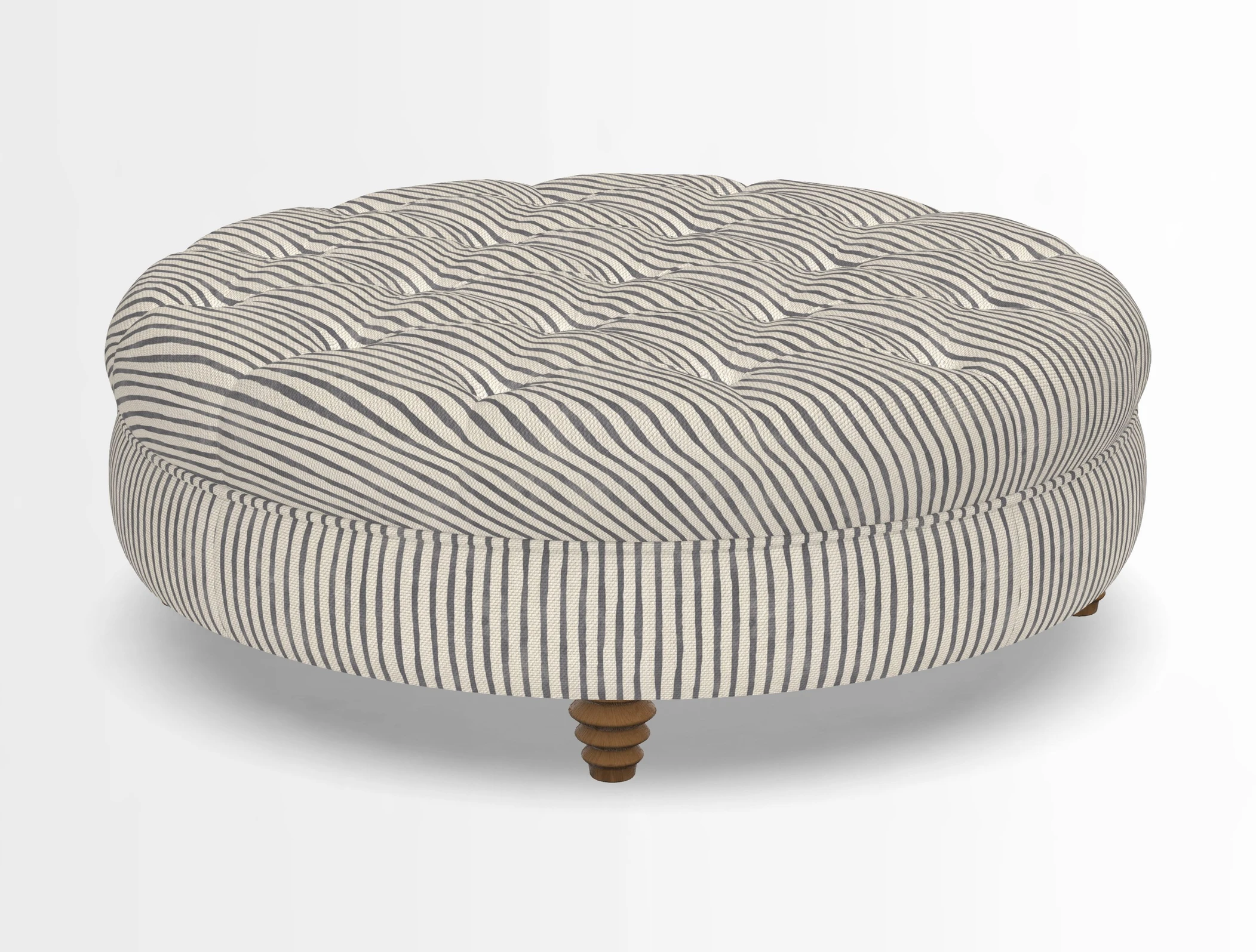 Helmsley Round Footstool in Linwood Omega Velvet Navy