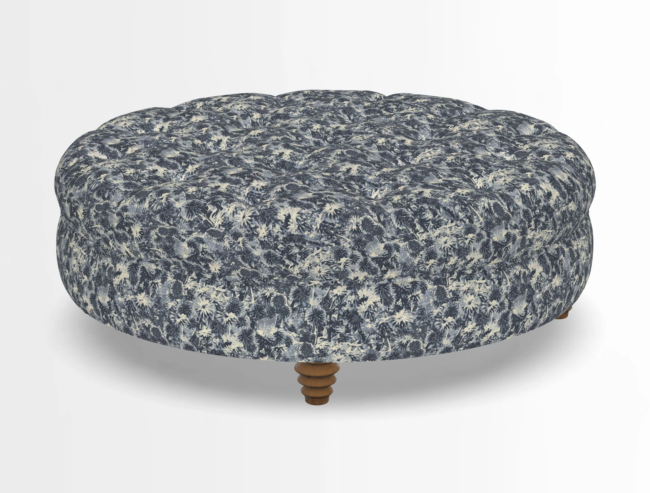 Helmsley Round Footstool in Linwood Omega Velvet Navy