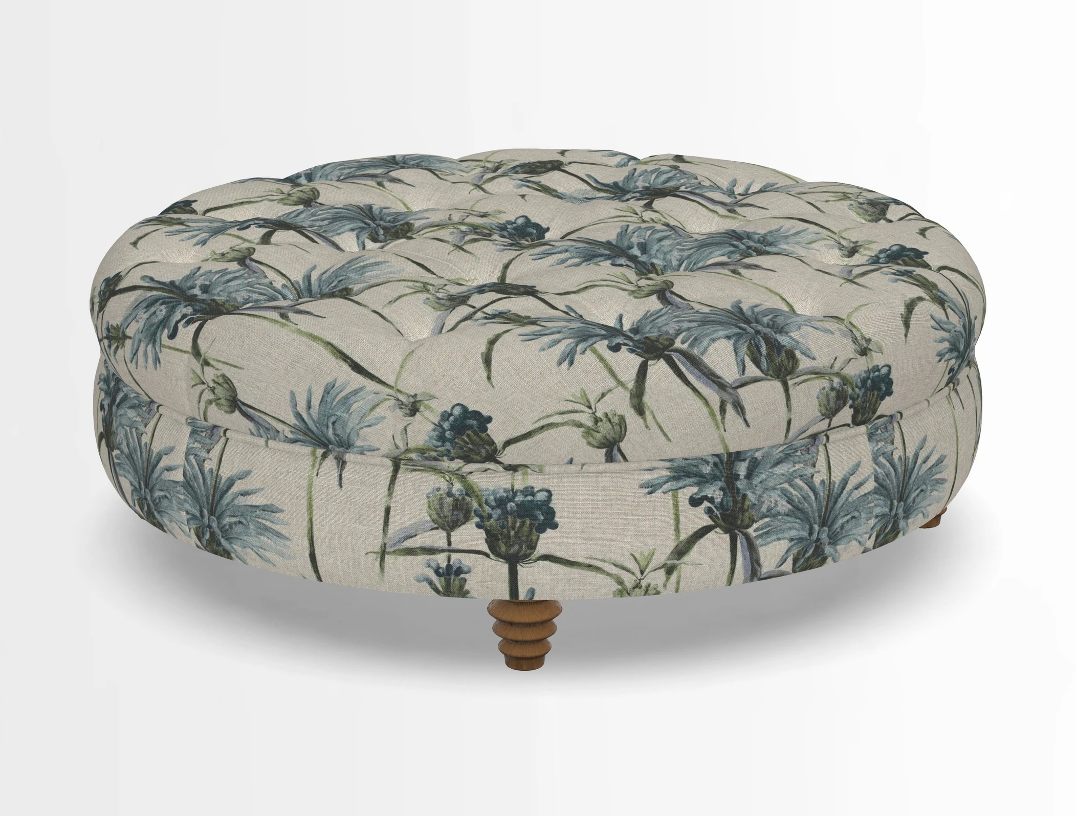 Helmsley Round Footstool in Linwood Omega Velvet Navy