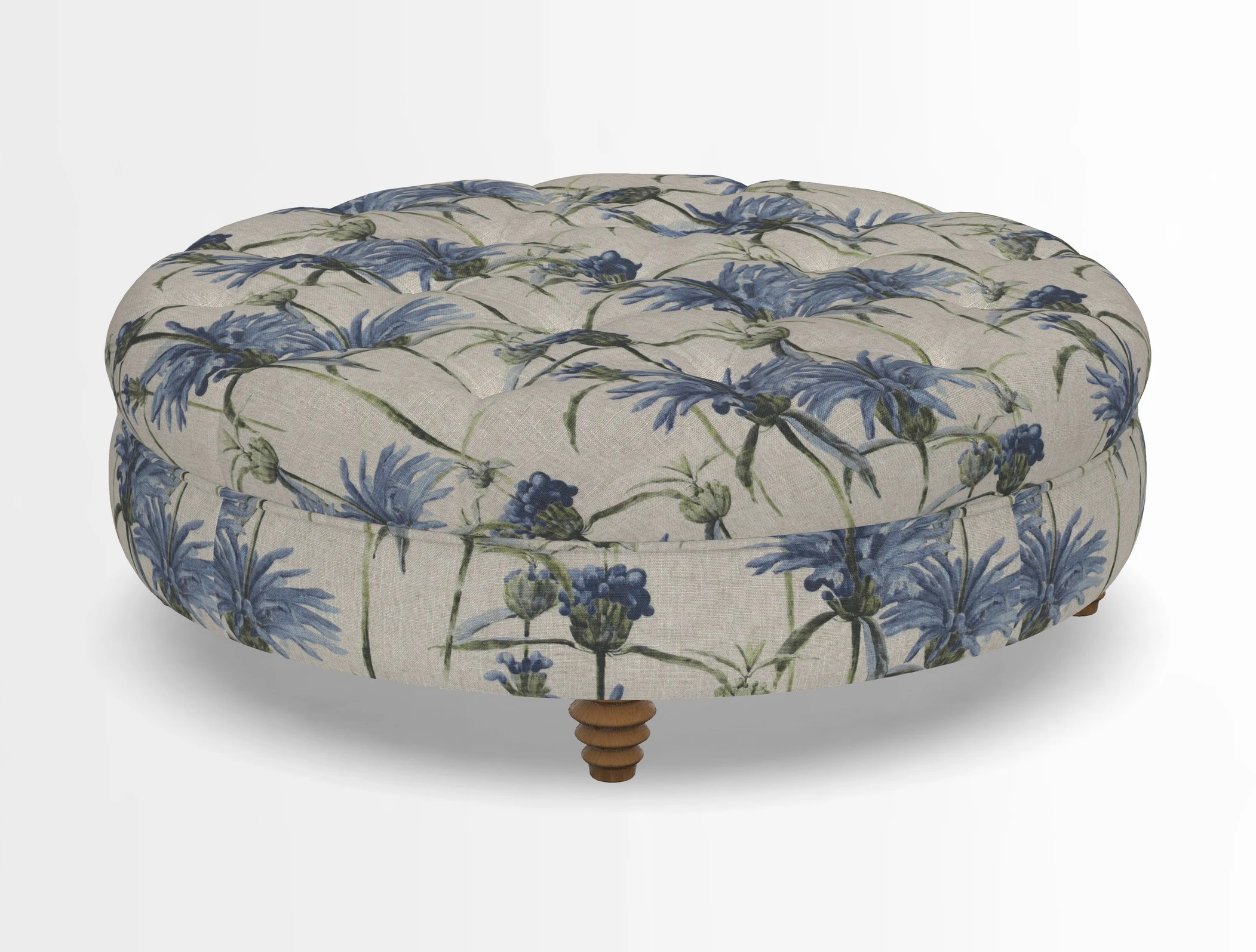 Helmsley Round Footstool in Linwood Omega Velvet Navy