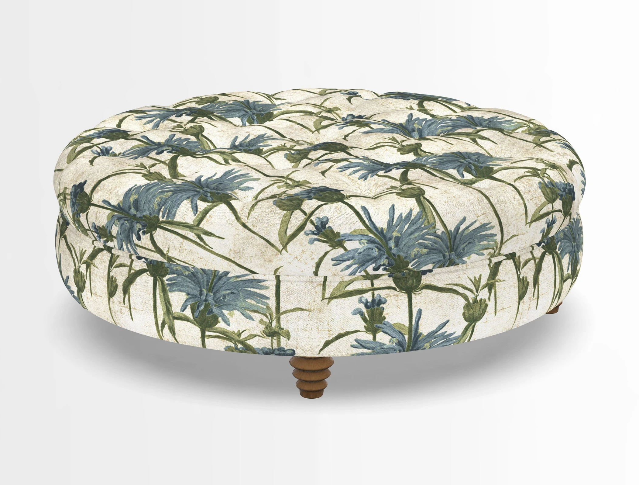 Helmsley Round Footstool in Linwood Omega Velvet Navy