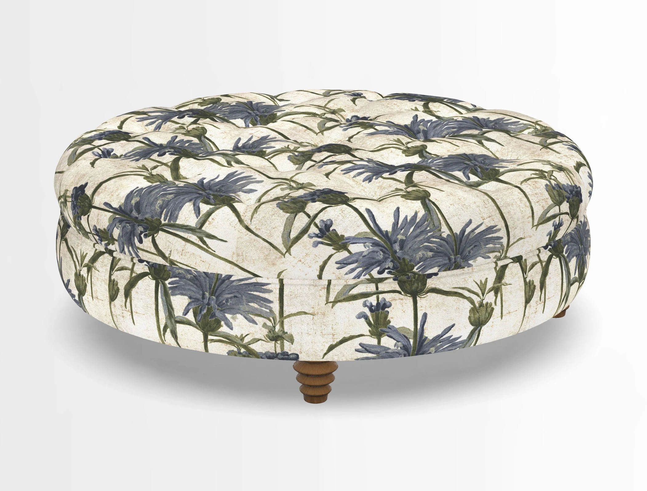 Helmsley Round Footstool in Linwood Omega Velvet Navy