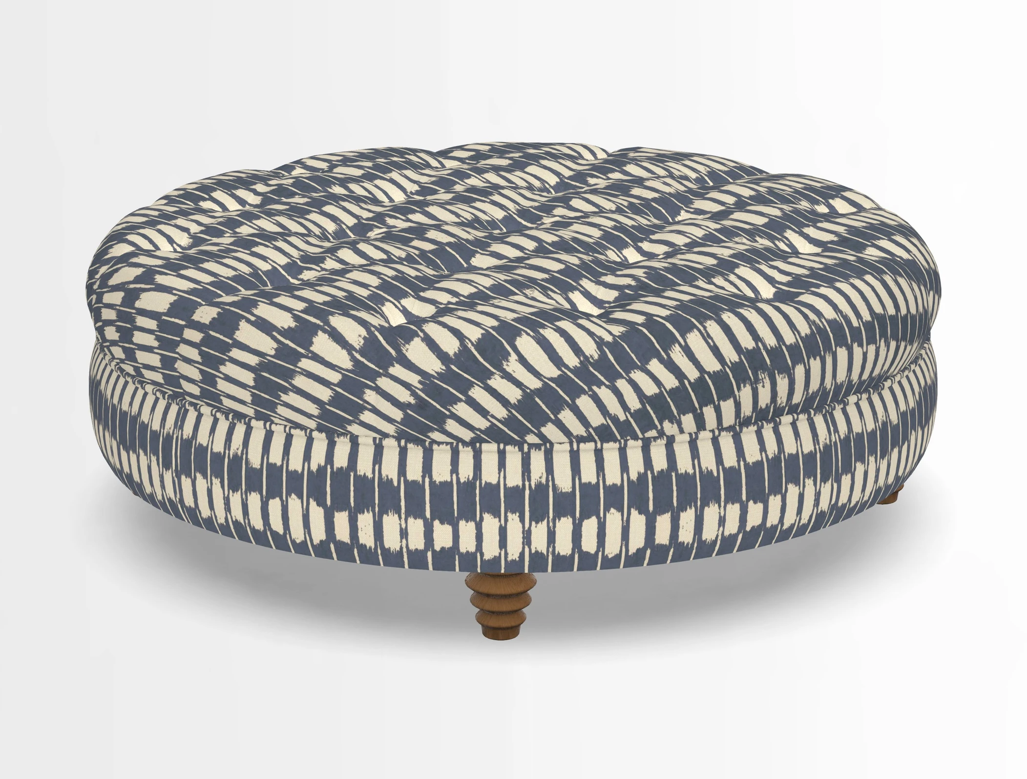 Helmsley Round Footstool in Linwood Omega Velvet Navy